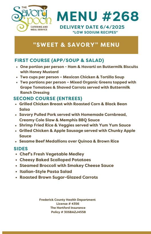 The Savory Spoon Catering Company Menu