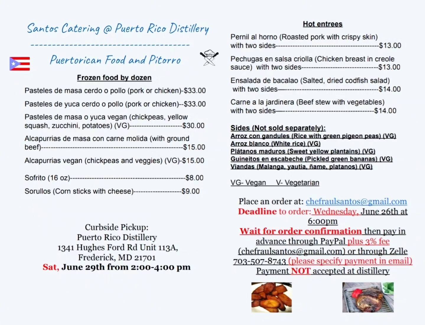 Puerto Rico Distillery Menu