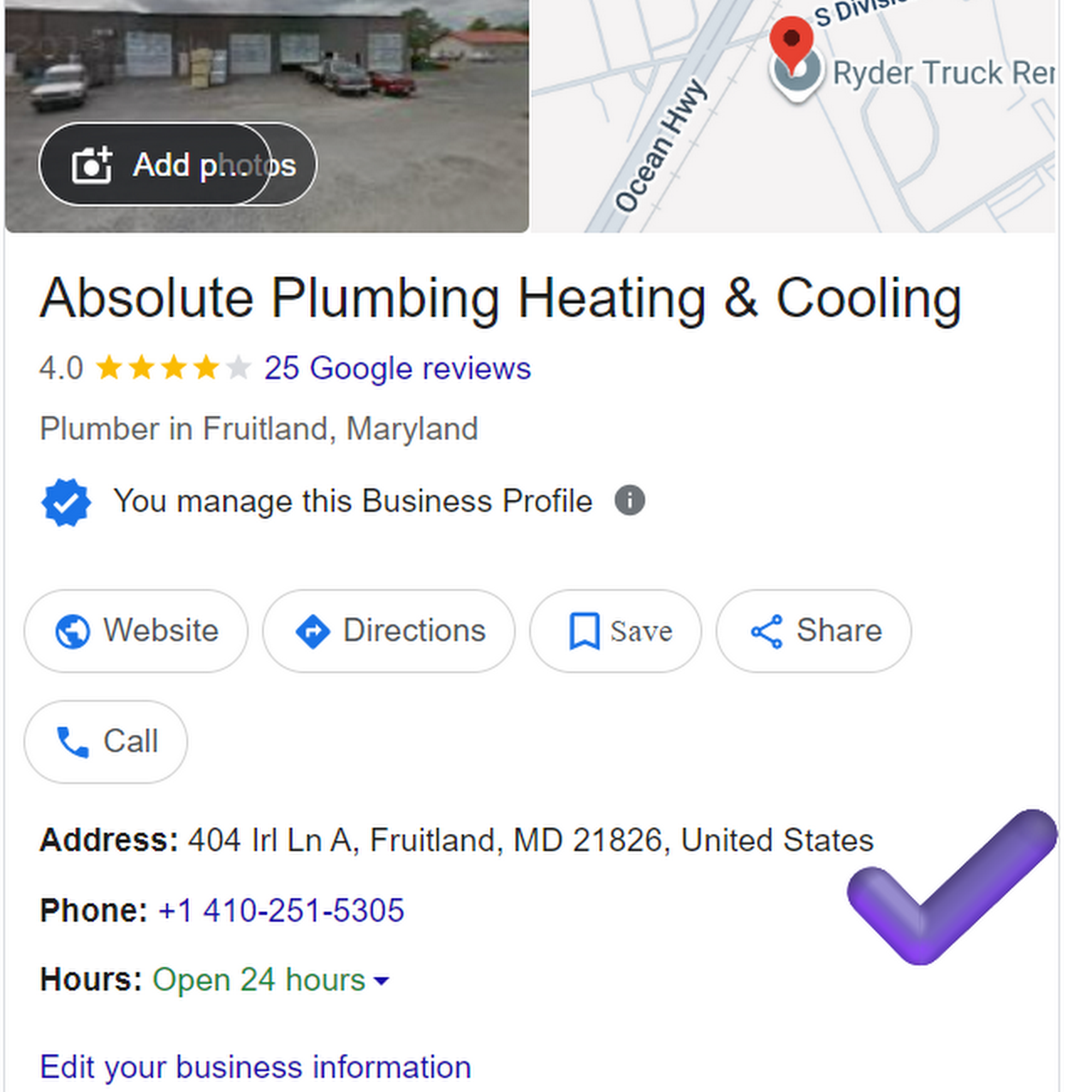 Absolute Plumbing & Heating Inc. 404 Irl Ln D, Fruitland Maryland 21826