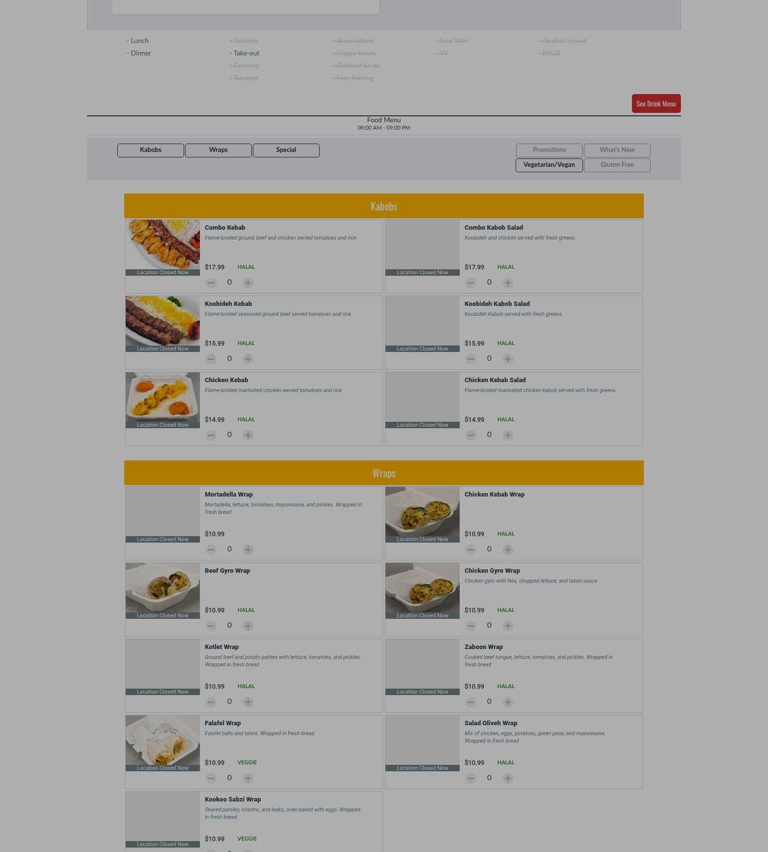 Zam Zam Market Halal Menu