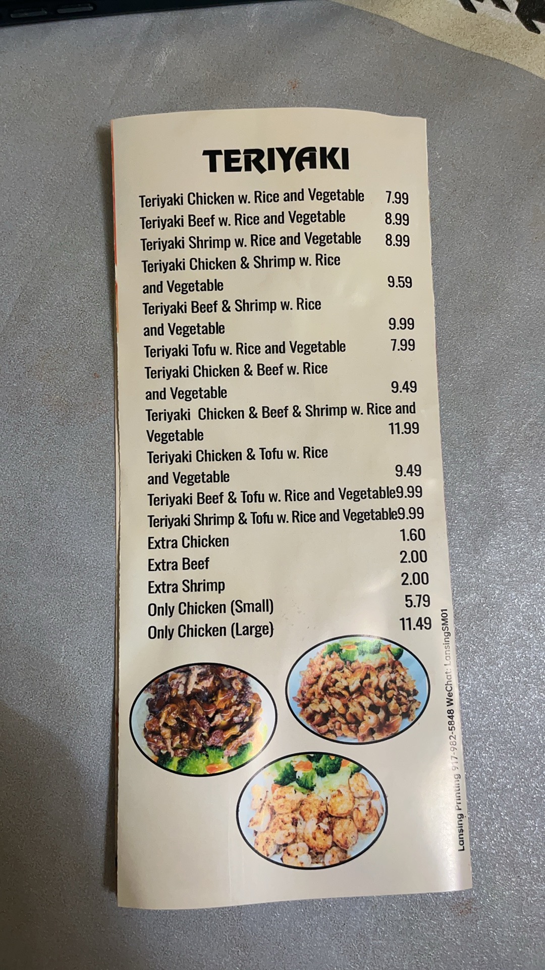 Tokyo Hibachi Menu