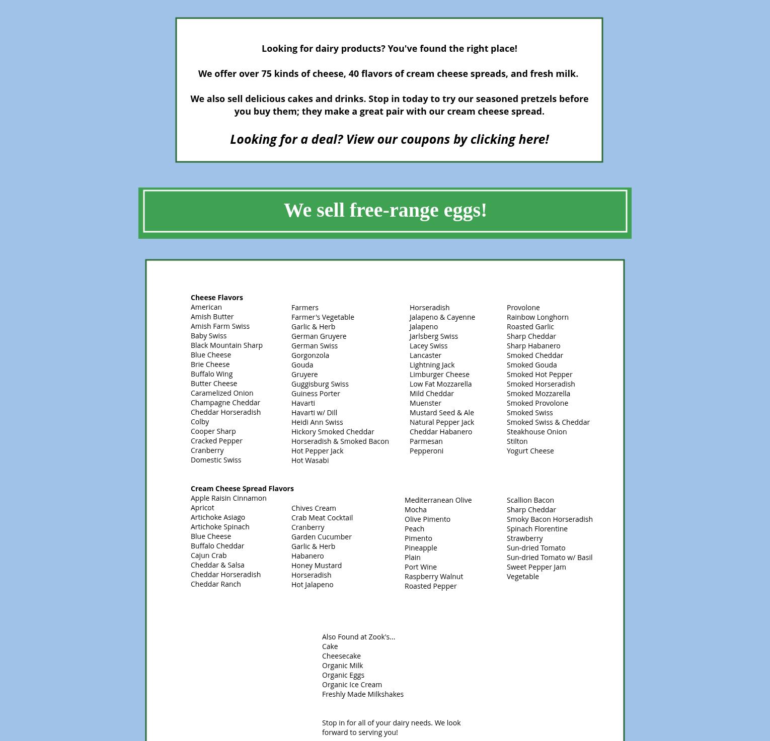 Lancaster County Dutch Market Menu