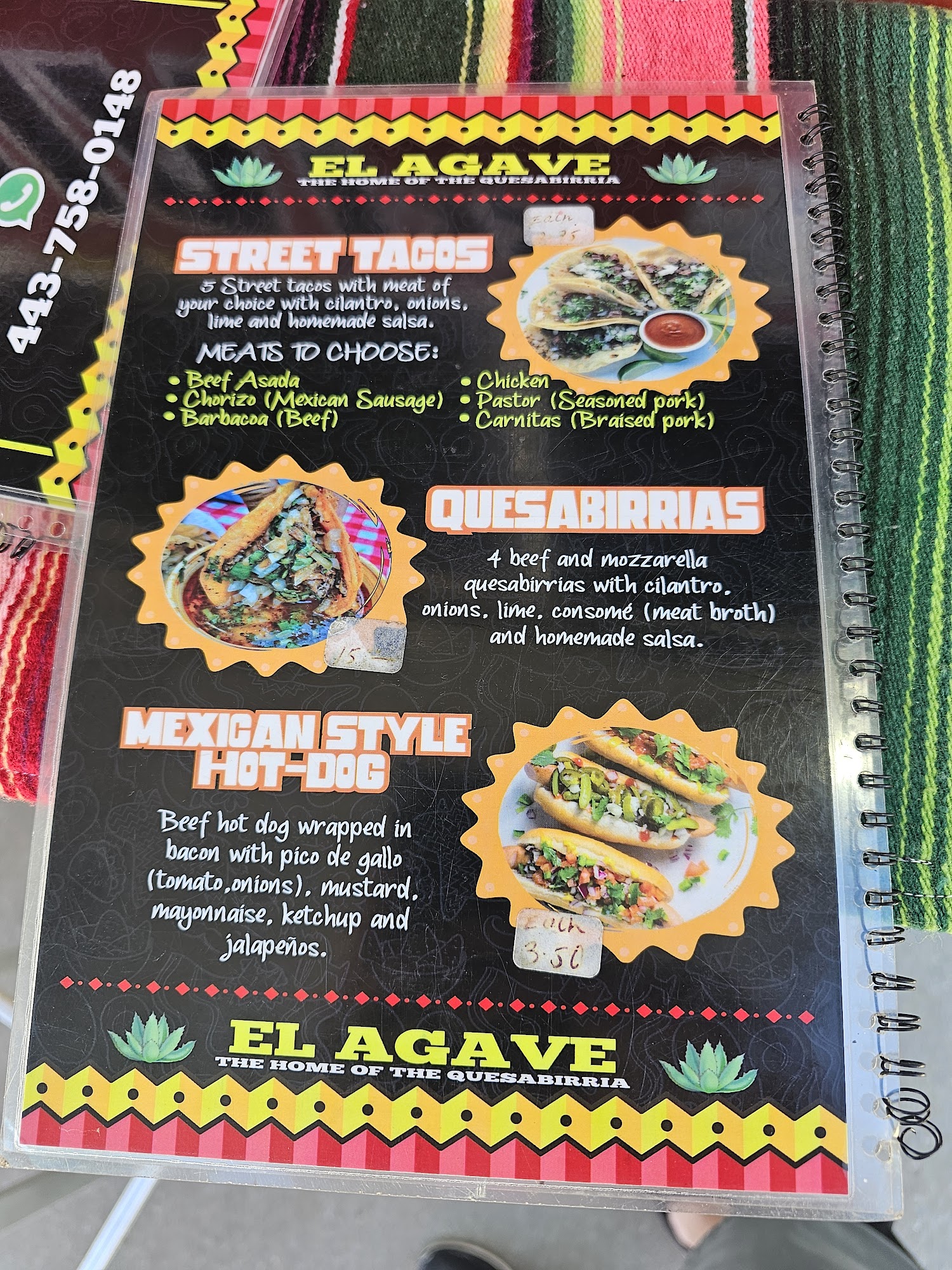 El Agave food truck Menu