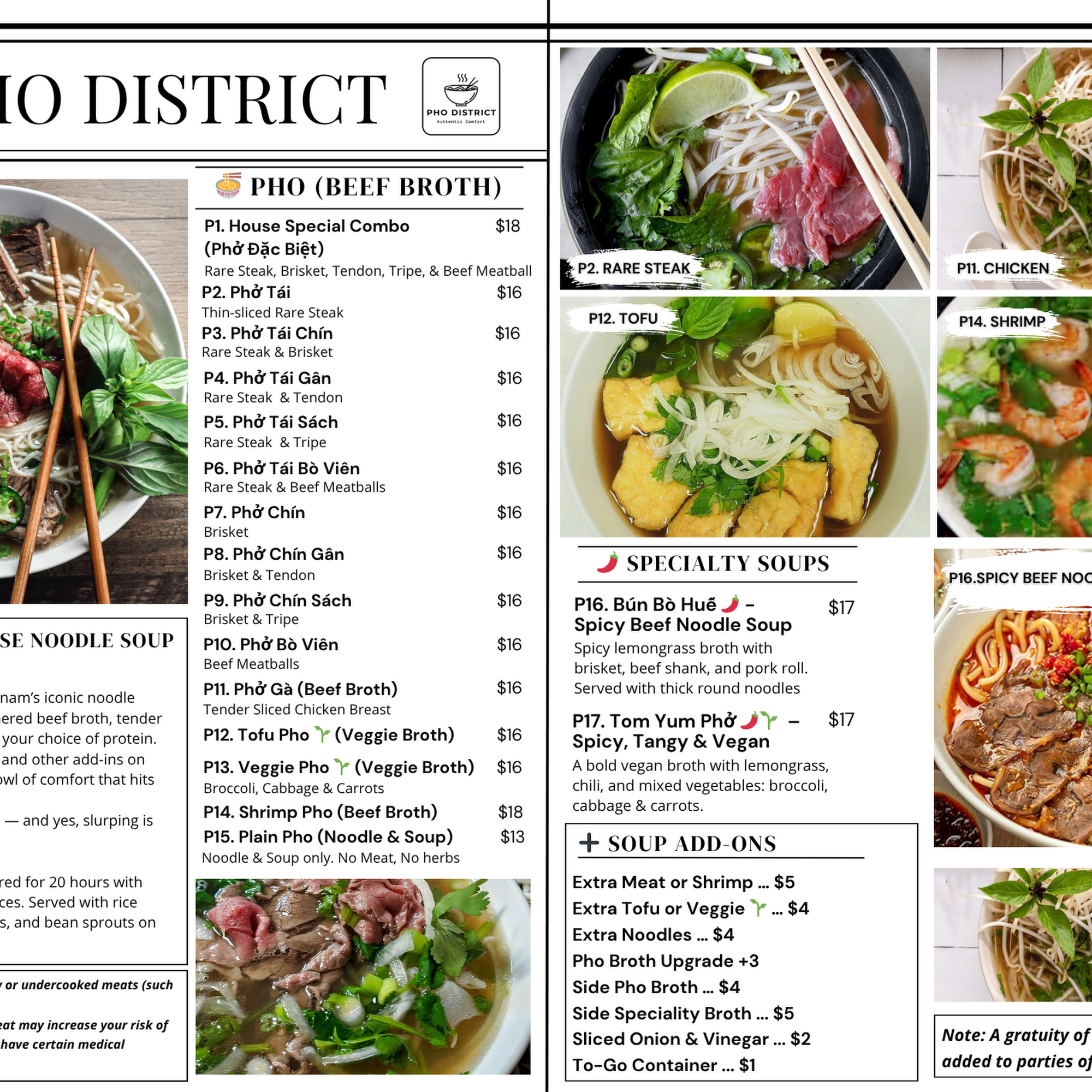 Pho District Menu
