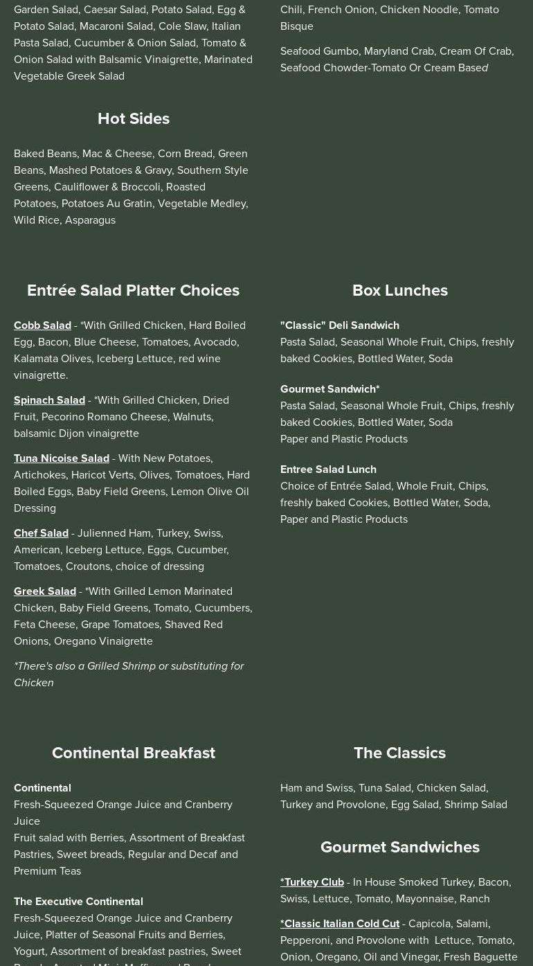 Chesapeake Celebrations Menu