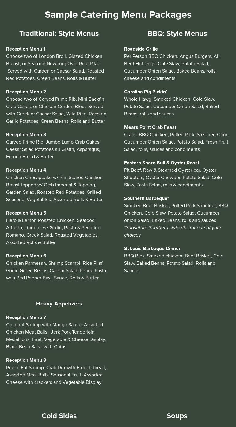 Chesapeake Celebrations Menu