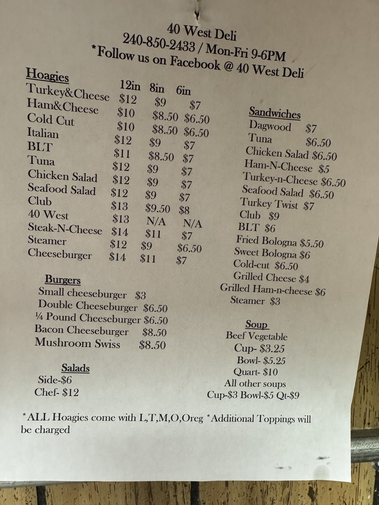 40 West Deli Menu
