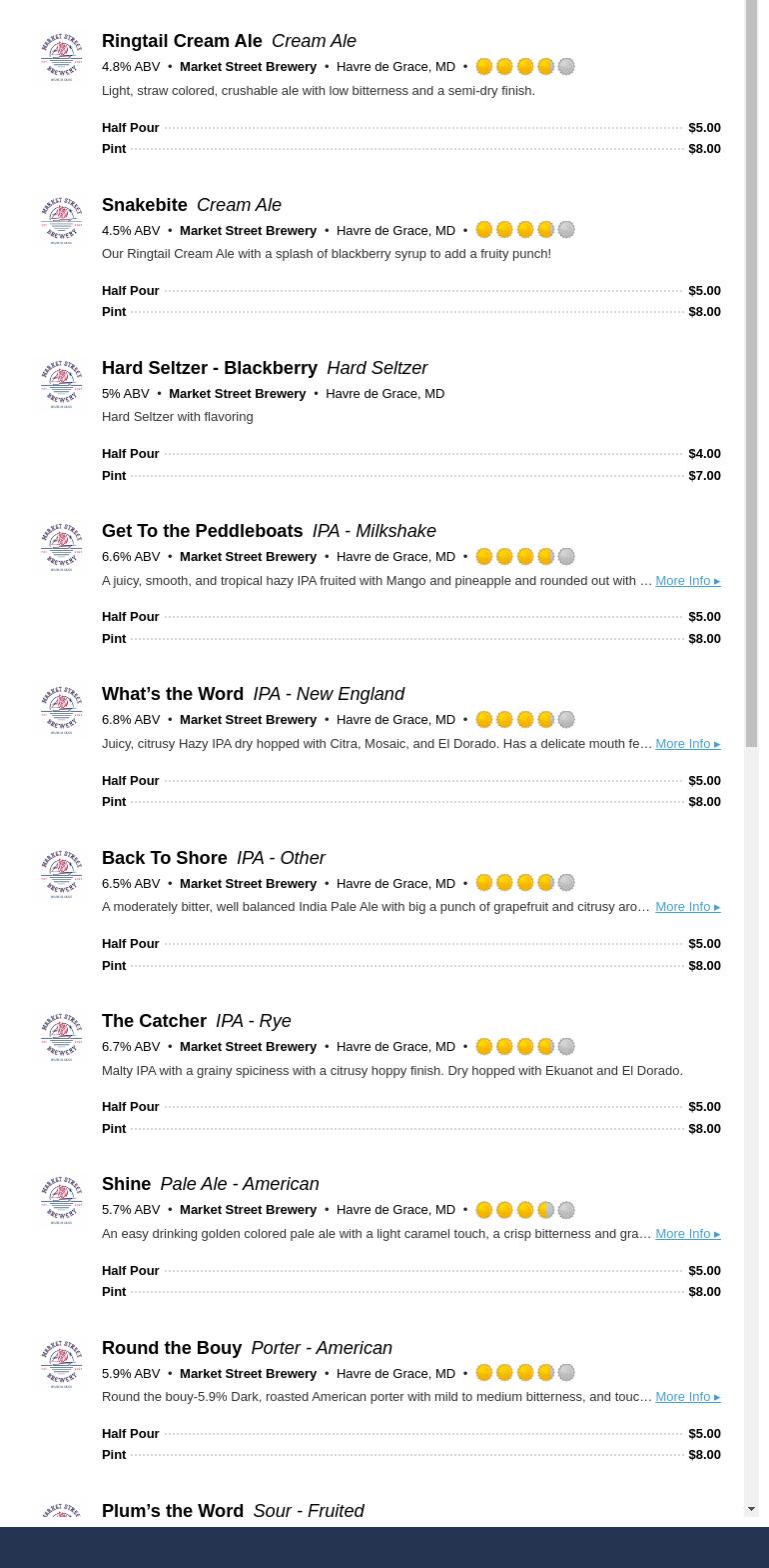 Market Street Brewery Menu