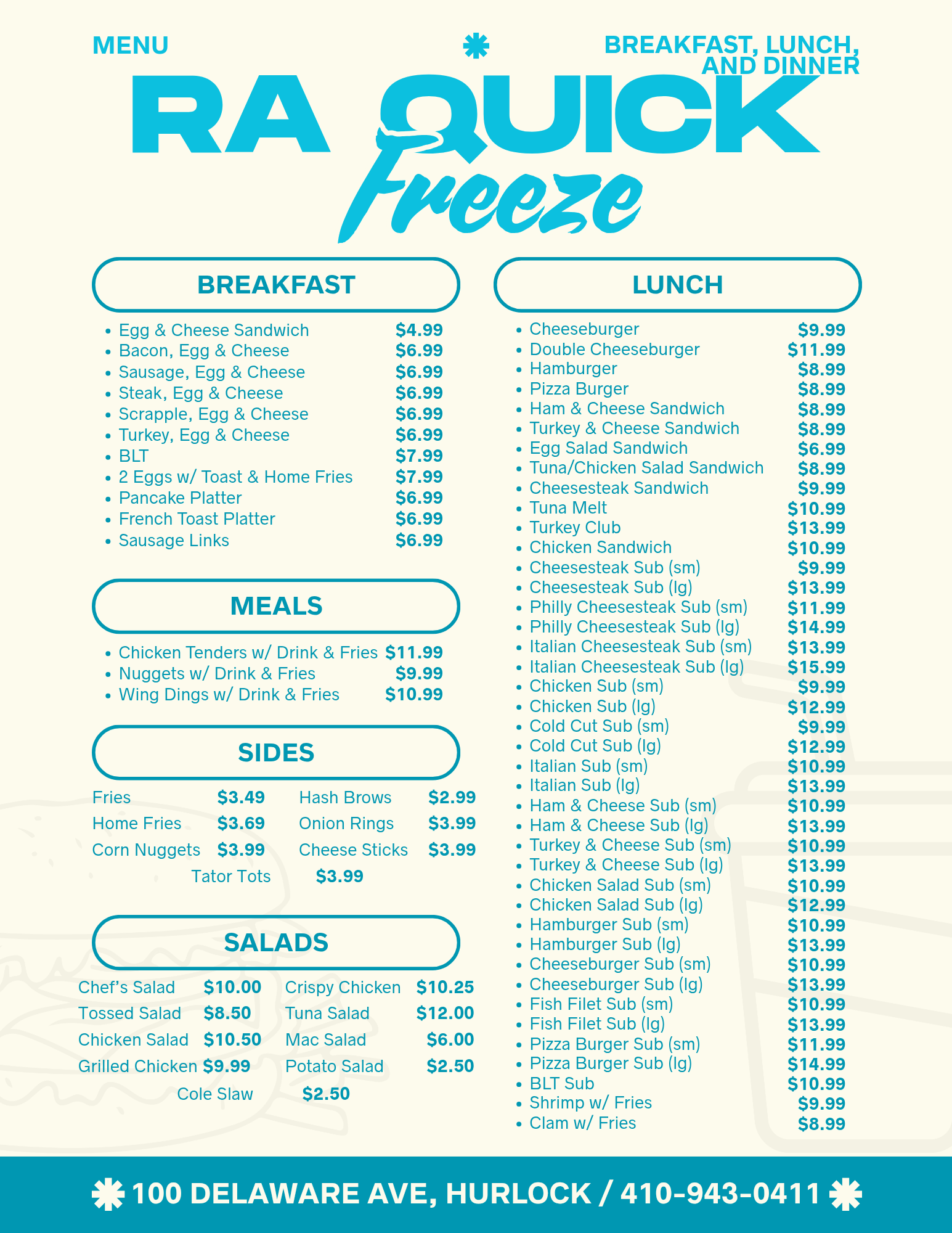 RA Quick Freeze Menu