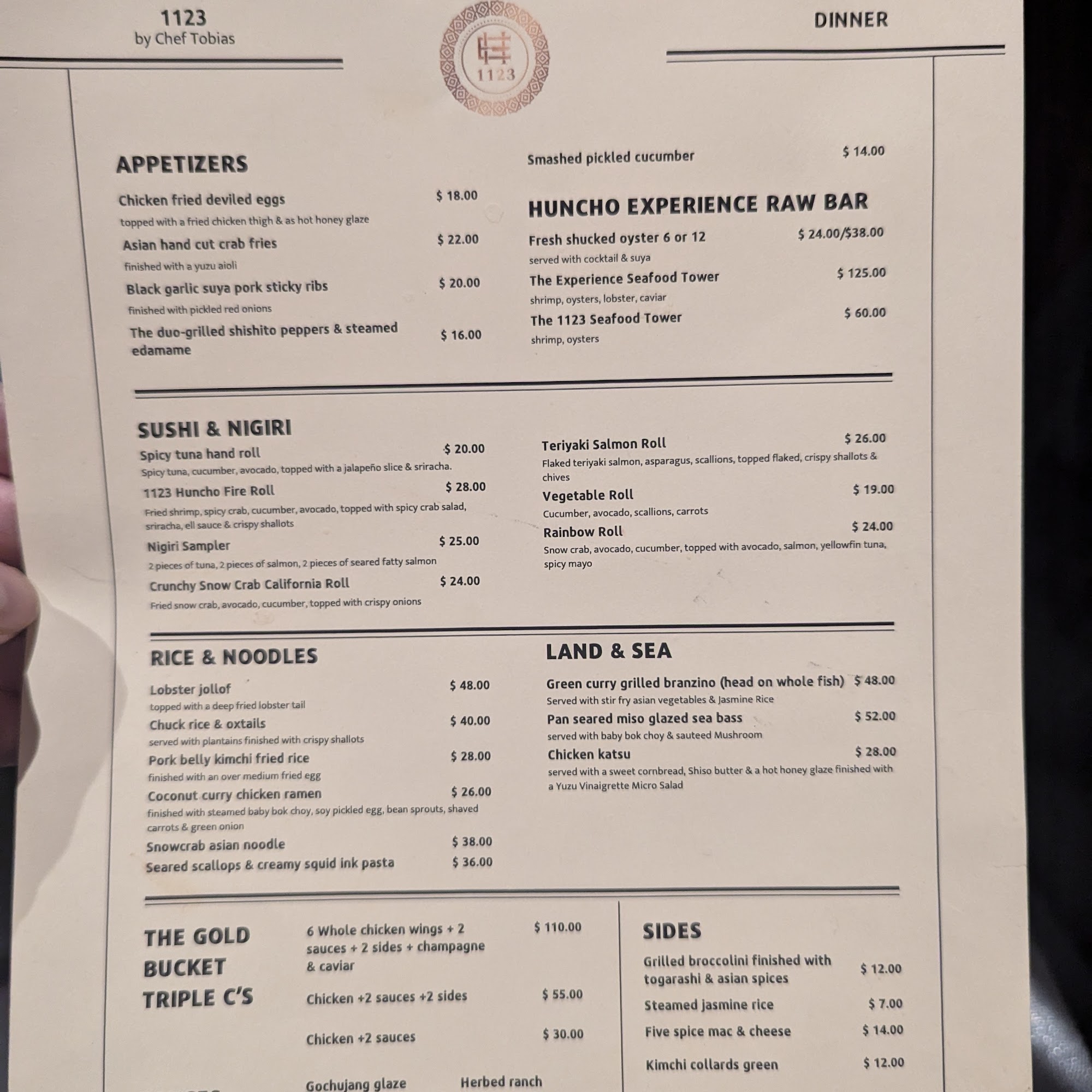 1123 by Chef Tobias Menu