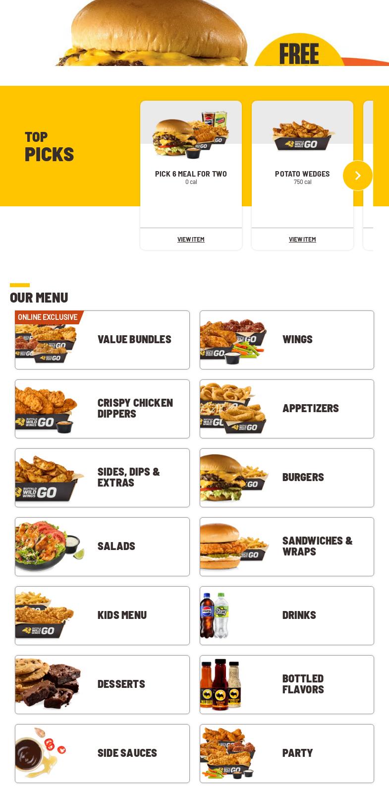 Buffalo Wild Wings 'GO' Menu