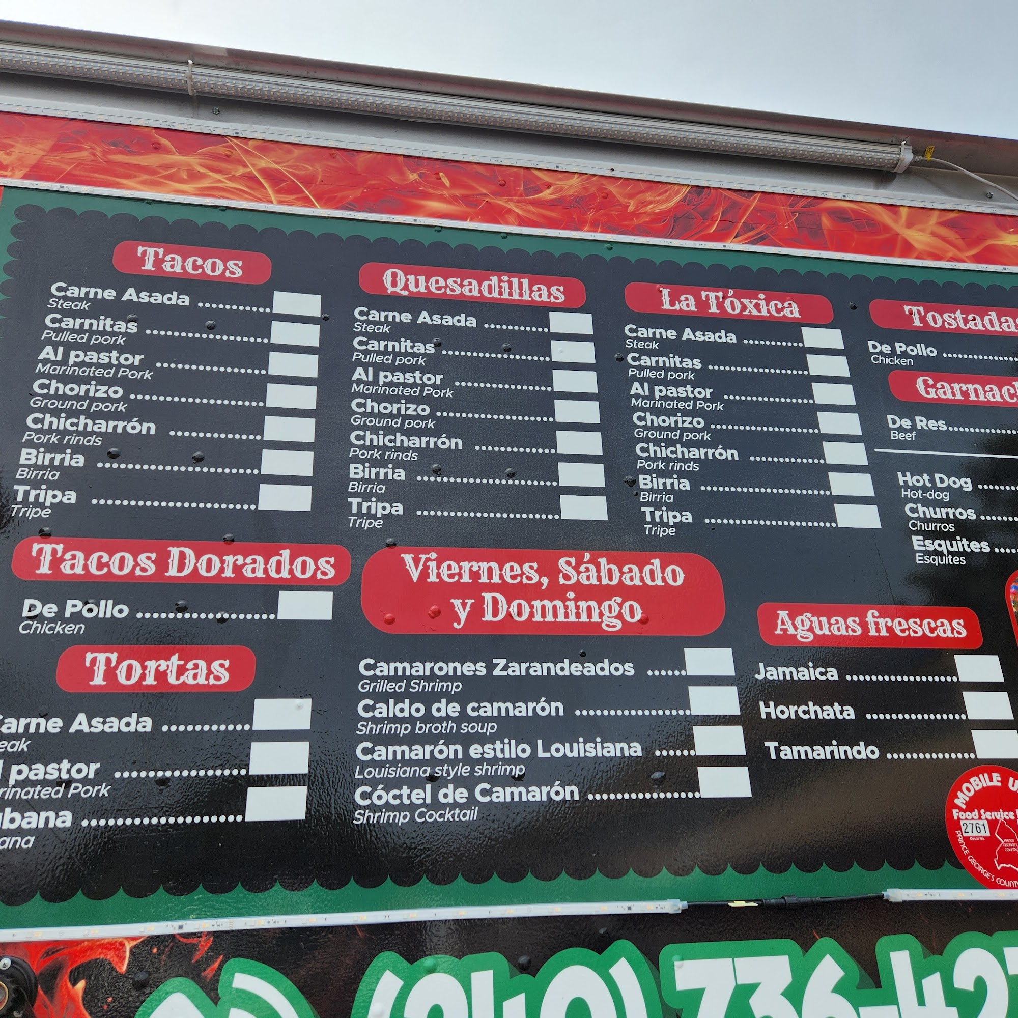Cocina los tóxicos LLC. Menu