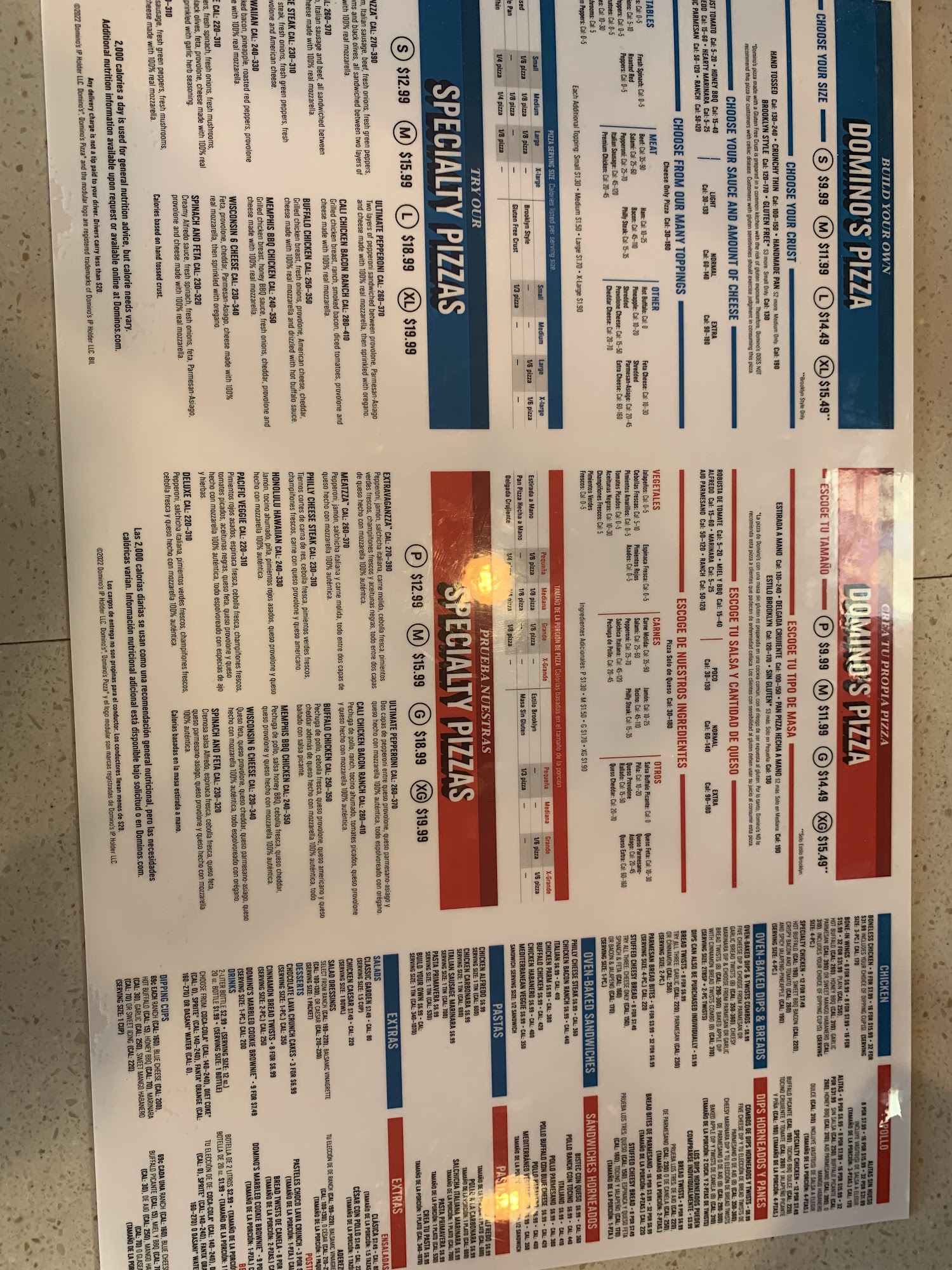 Domino's Pizza Menu