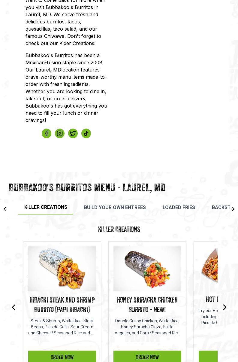 Bubbakoo's Burritos Menu