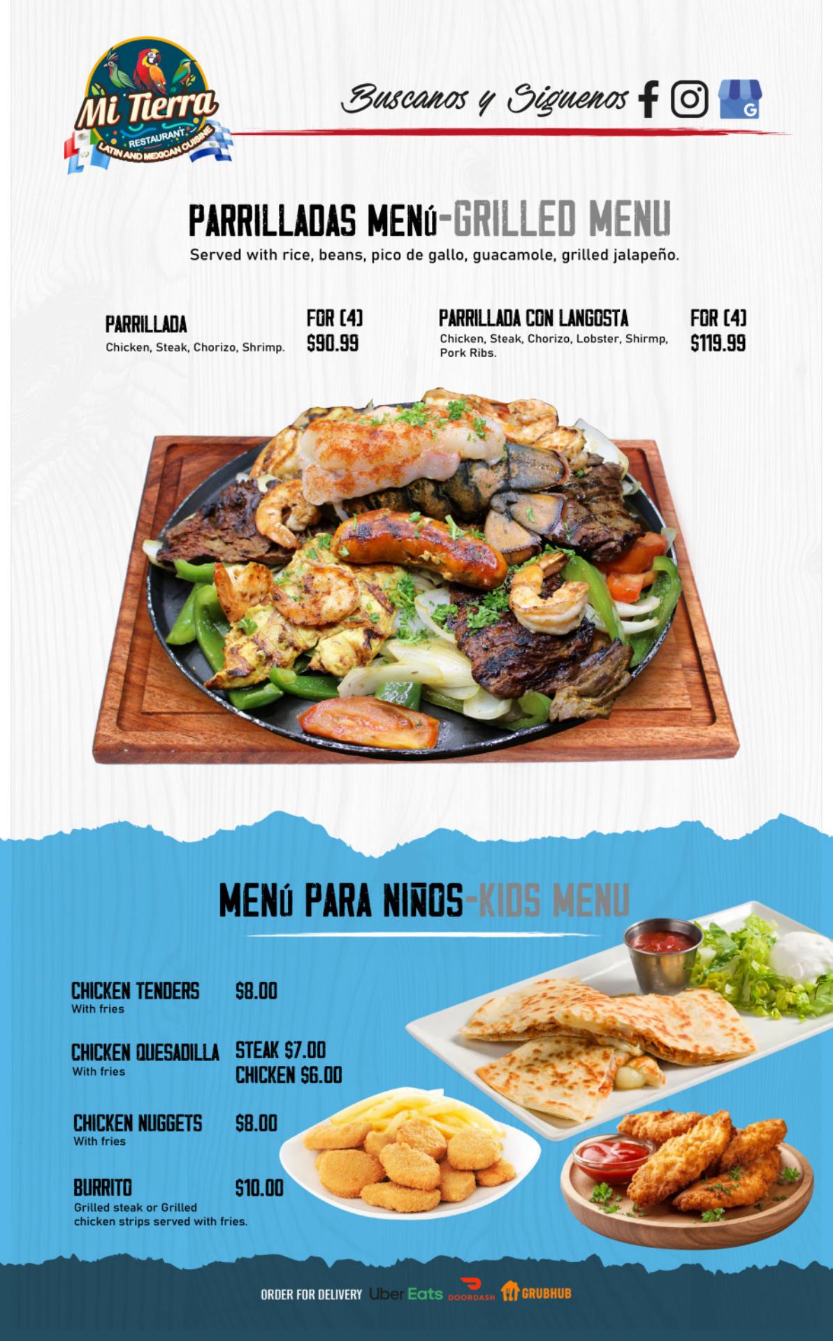 Mi Tierra Restaurant Menu