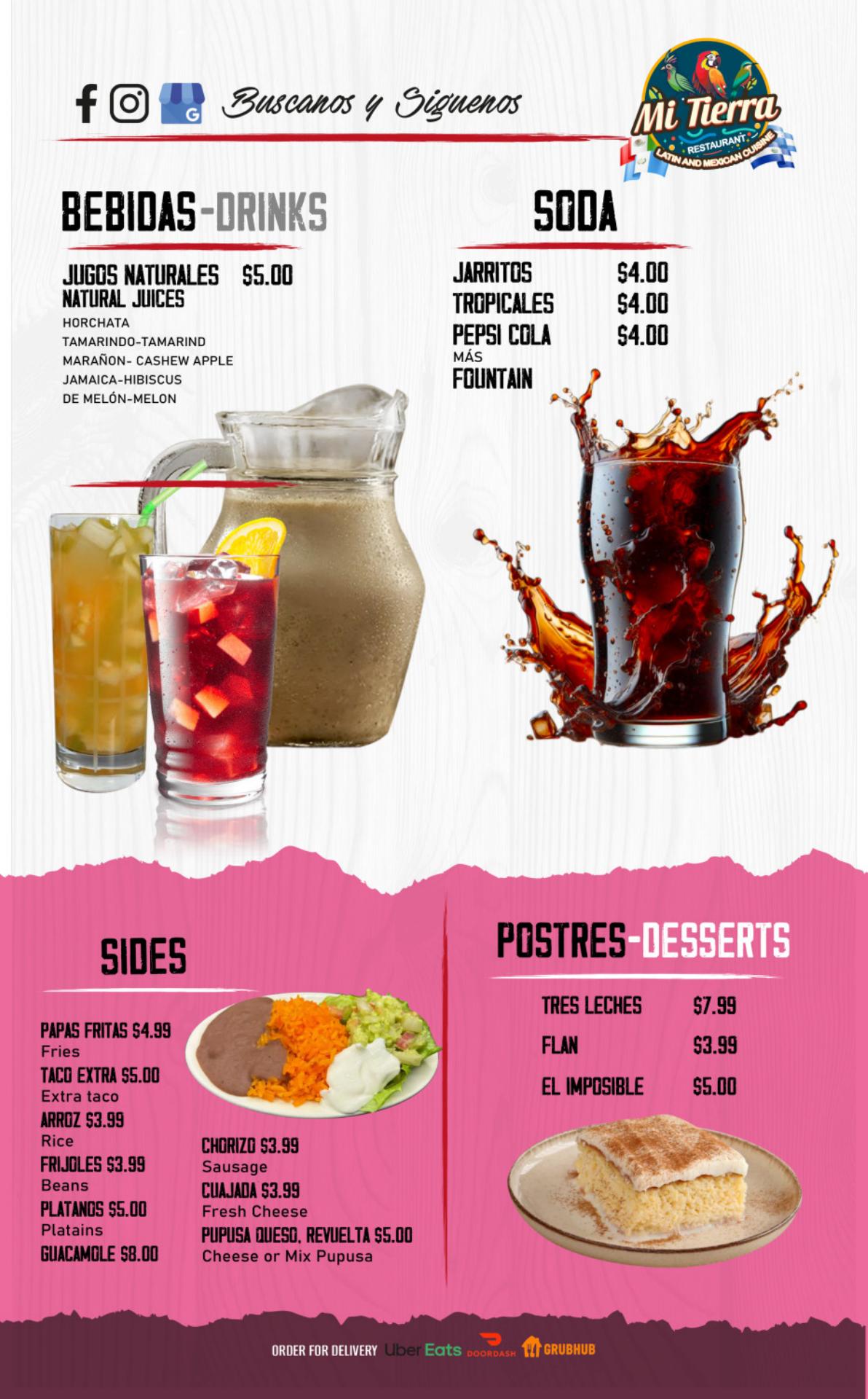 Mi Tierra Restaurant Menu