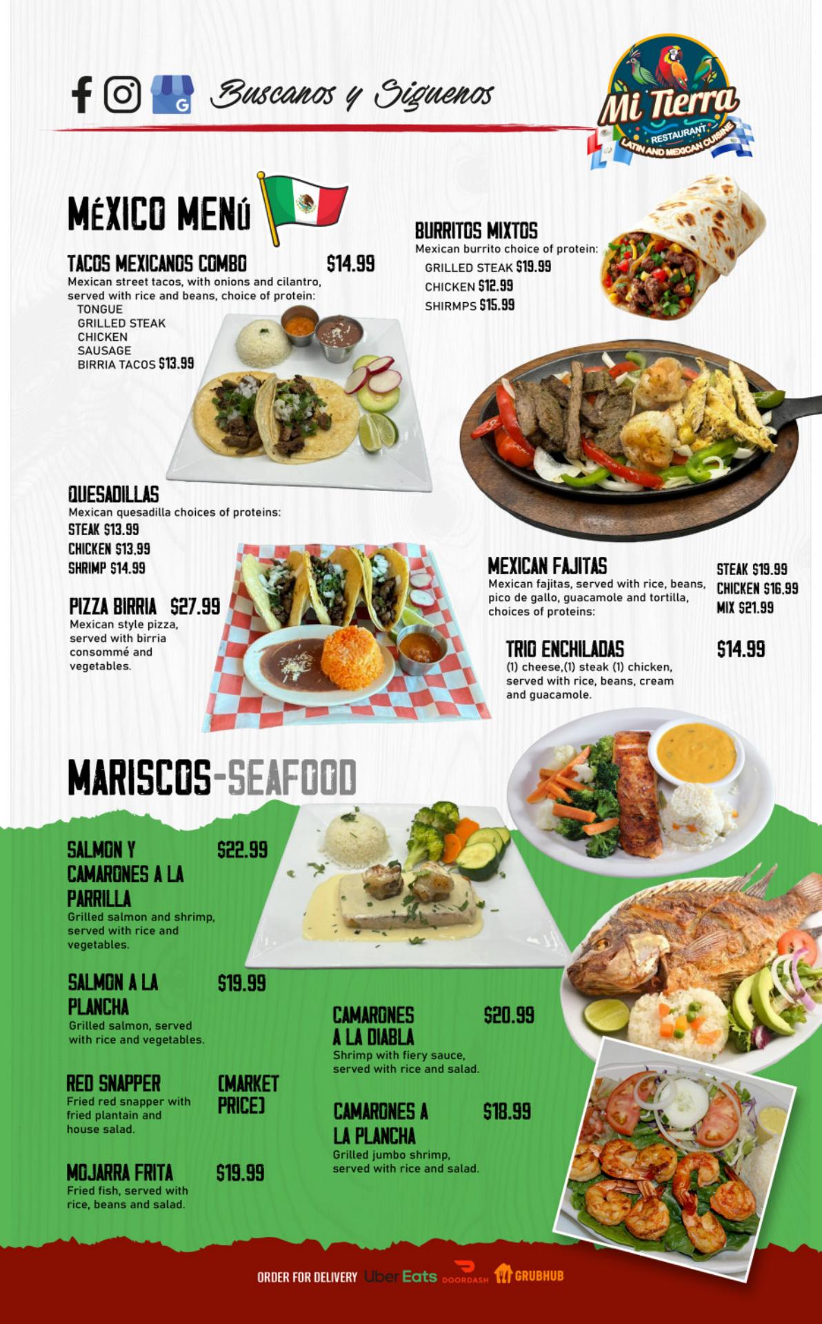 Mi Tierra Restaurant Menu
