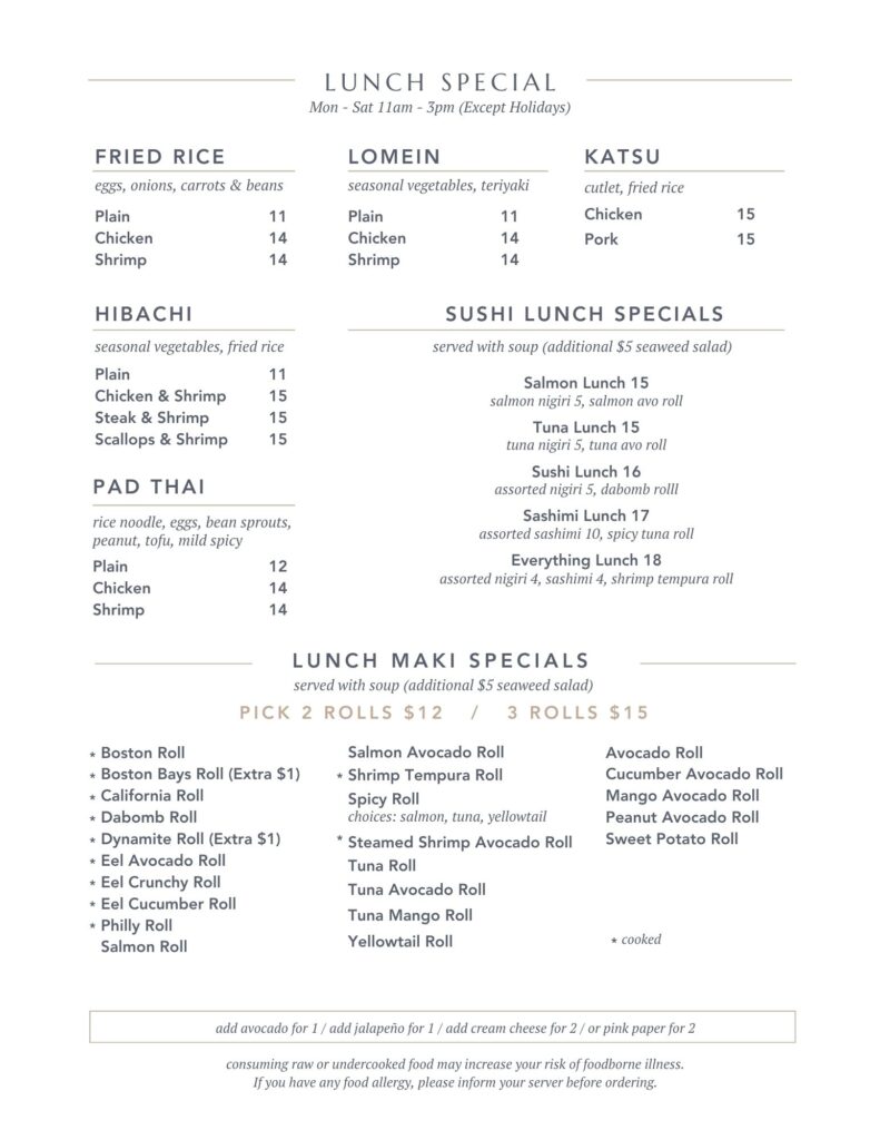 SALTWATER Kitchen & Sushi Menu