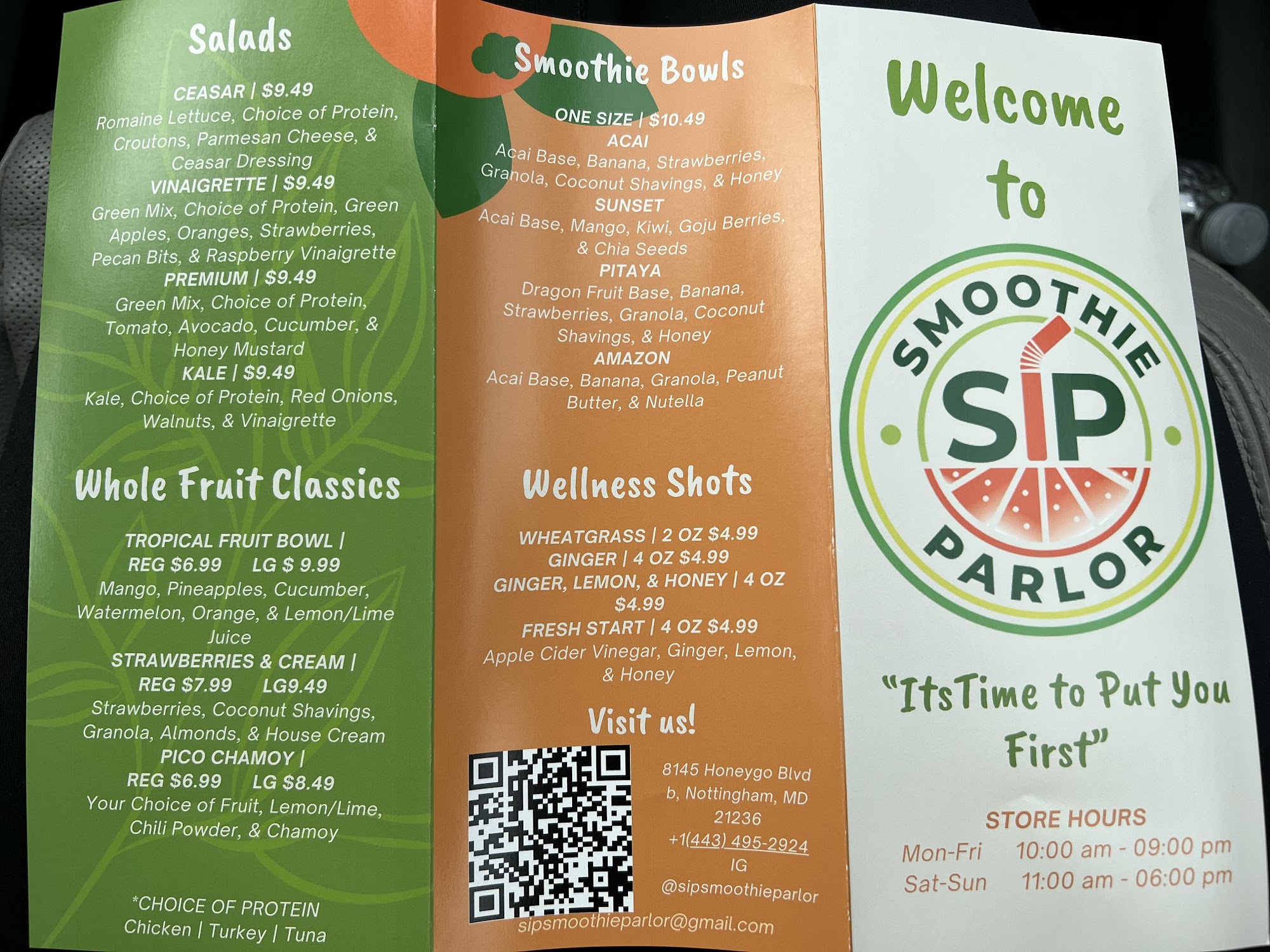 Sip Smoothie Parlor Menu