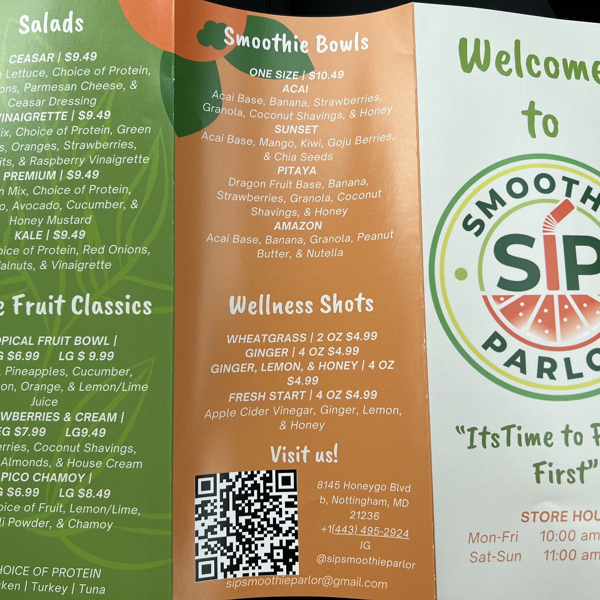 Sip Smoothie Parlor Menu