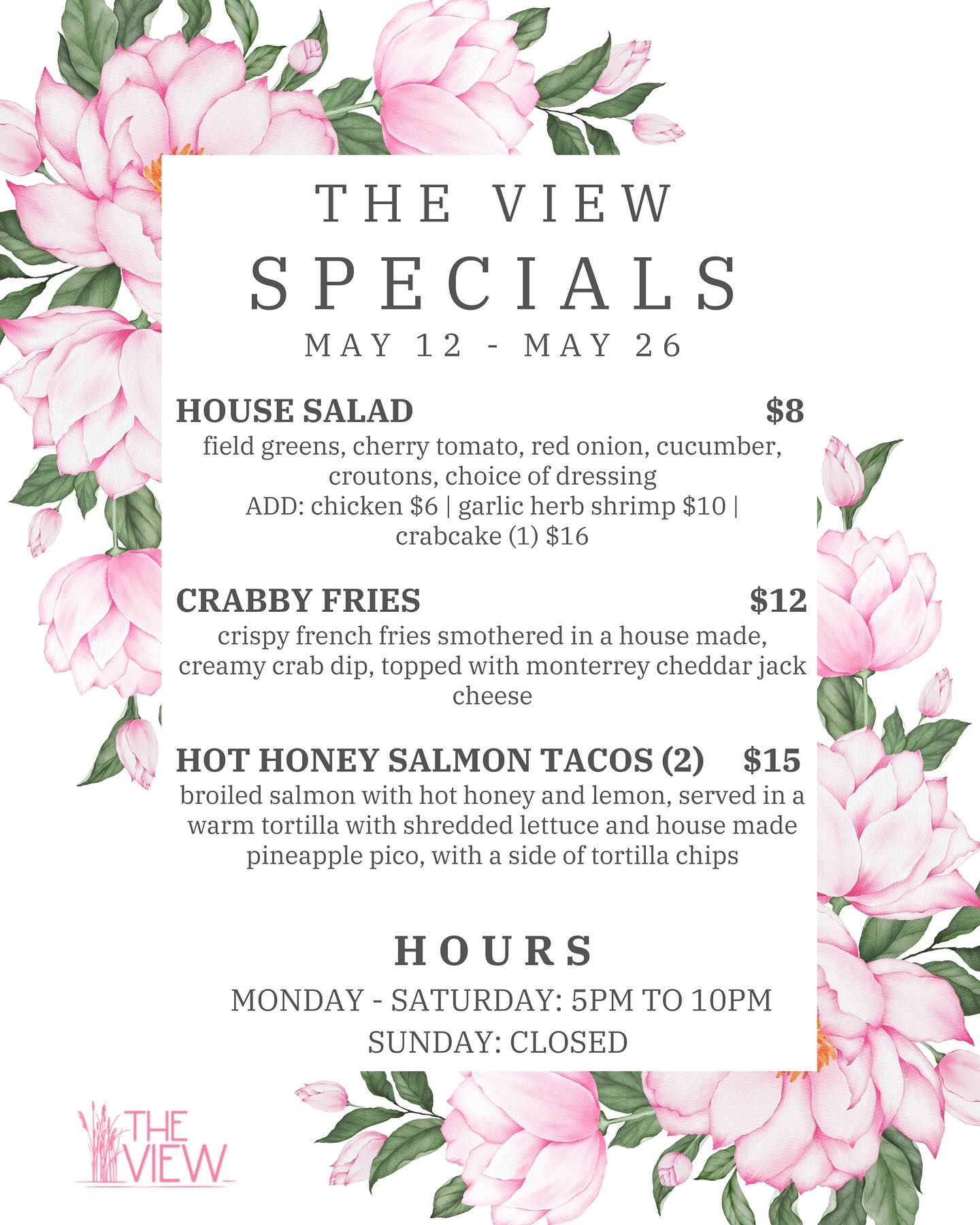 The View Cambria Restaurant & Bar Menu