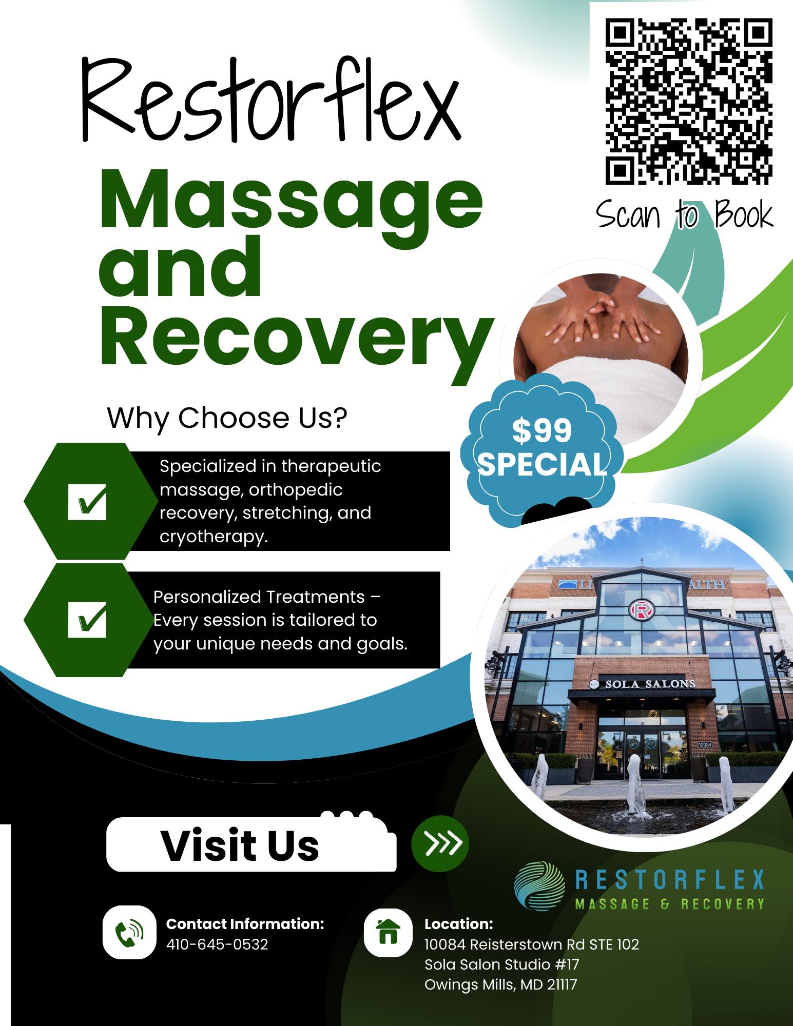 Restorflex Massage & Recovery 10 Crossroads Dr #104, Owings Mills Maryland 21117