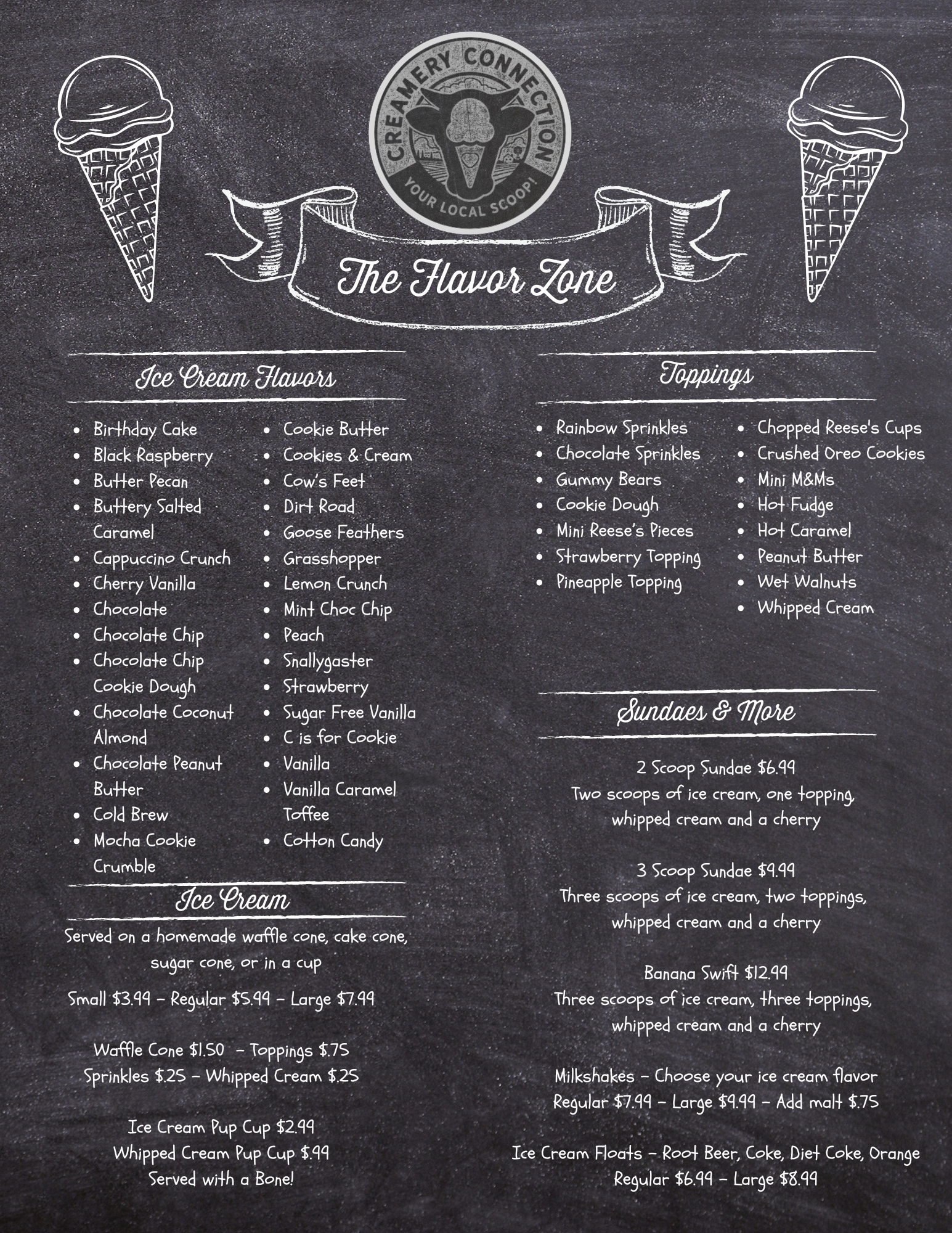 Creamery Connection Menu