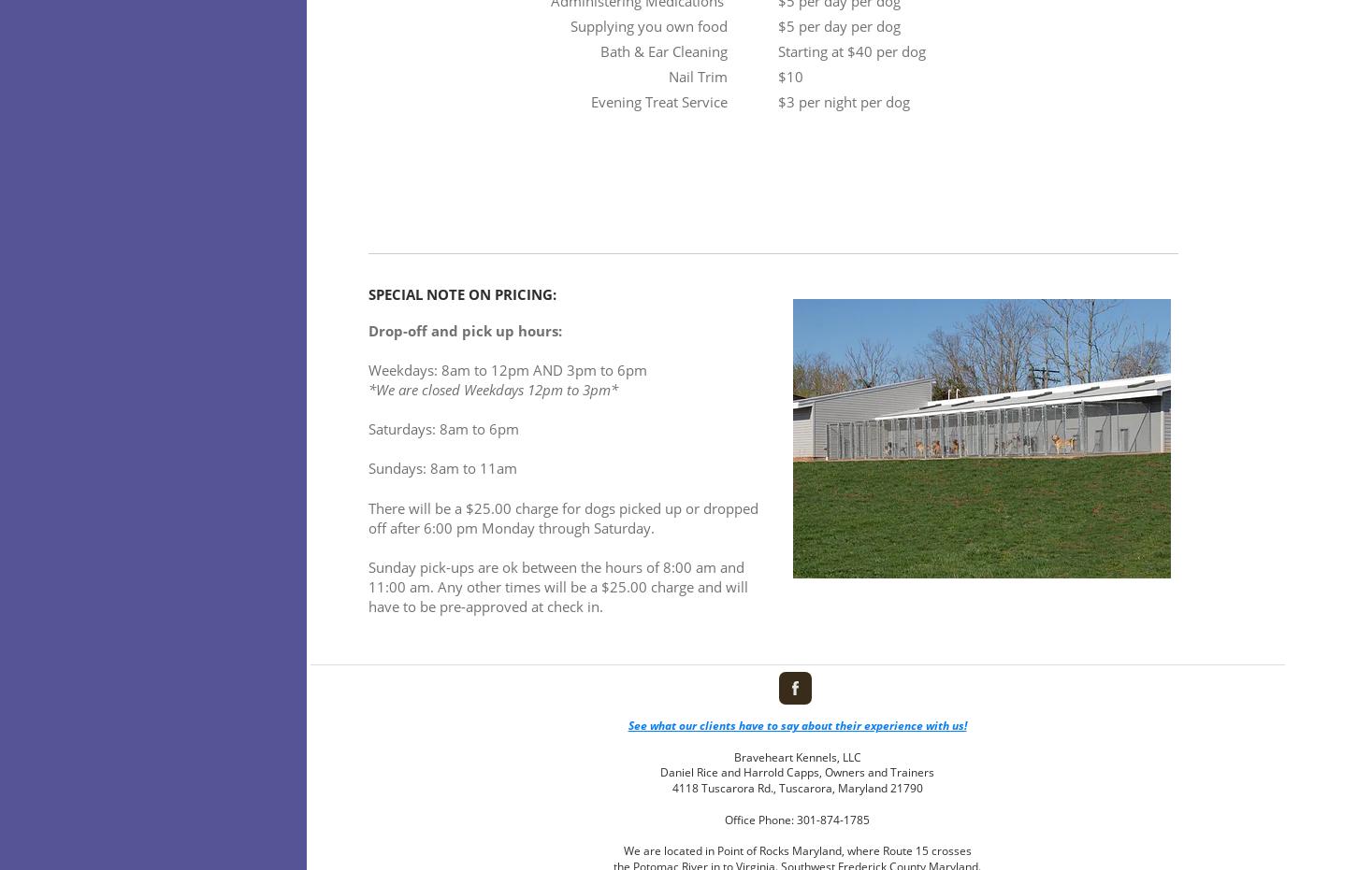 Braveheart Kennels Menu