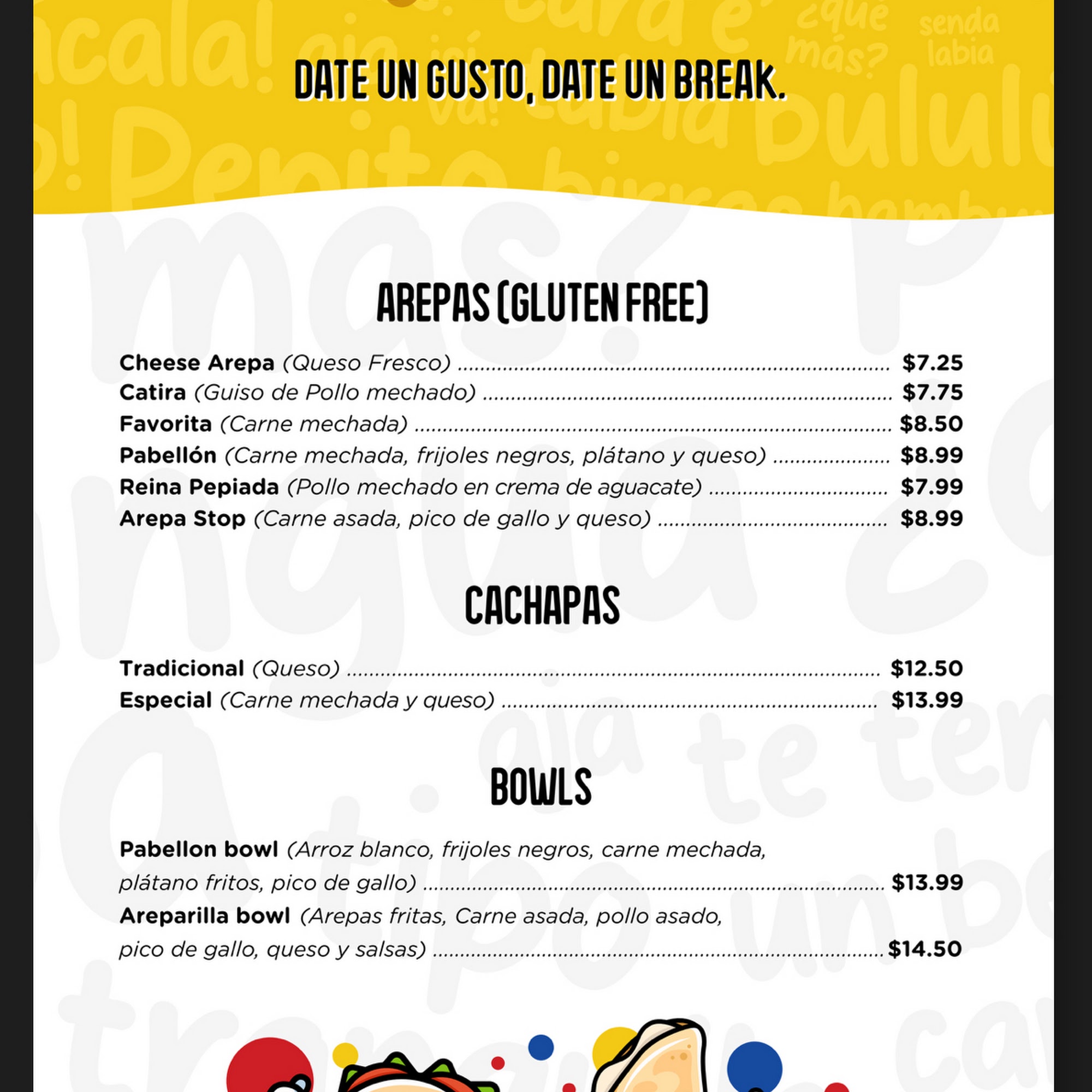 The Arepa Stop Menu