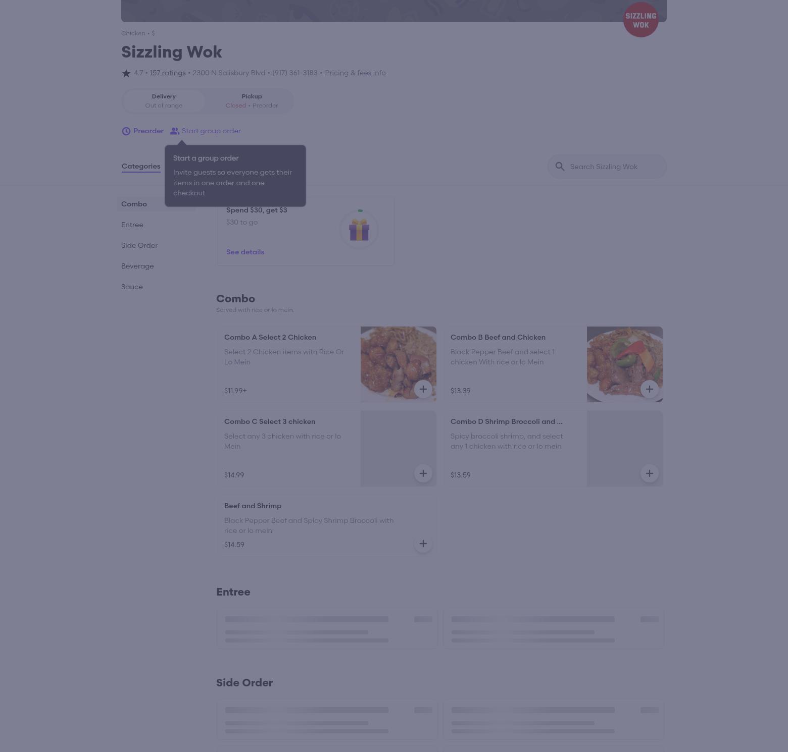 Sizzling Wok Menu