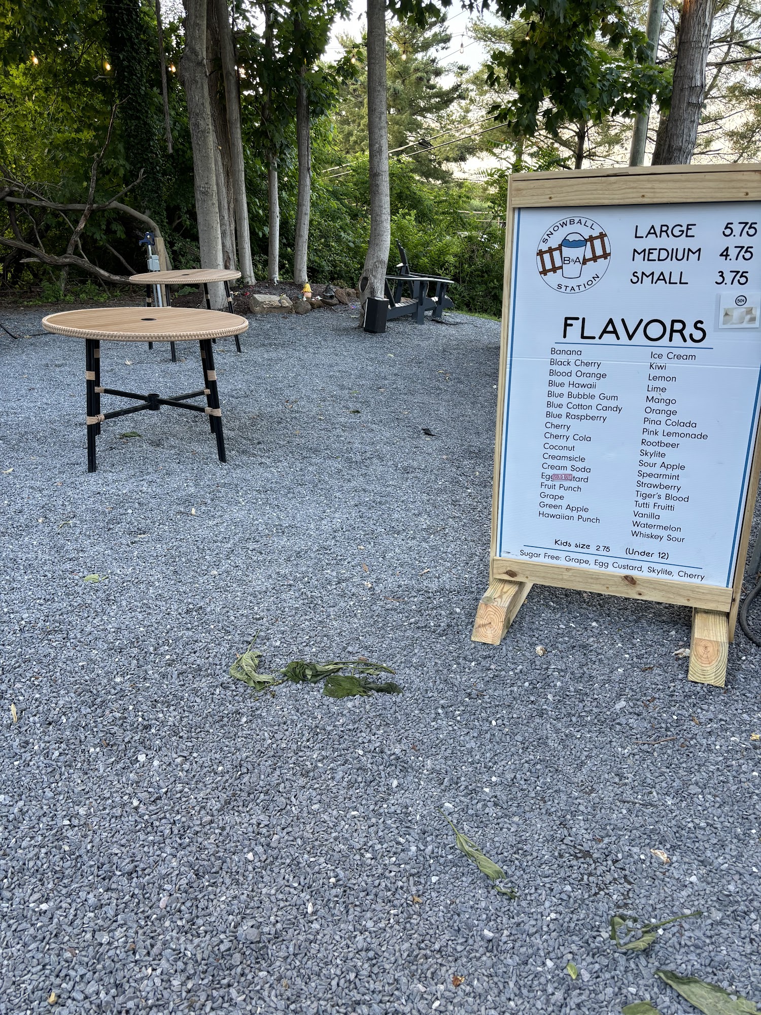 B&A Snowball Station Menu