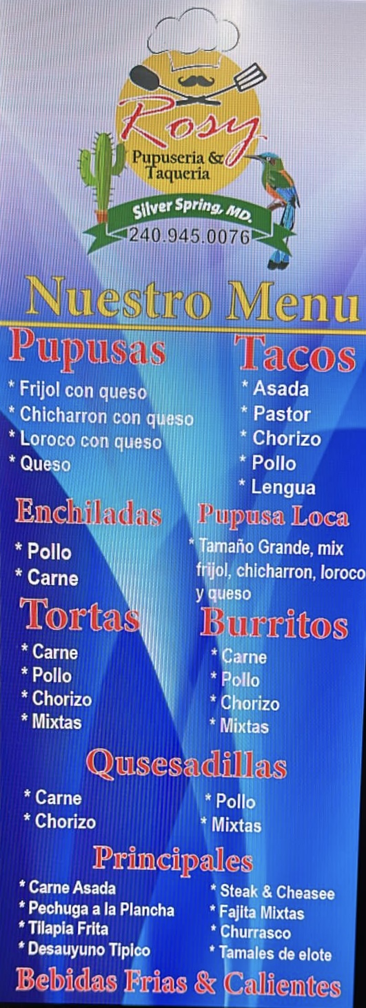 Pupuseria y taqueria rosy Menu