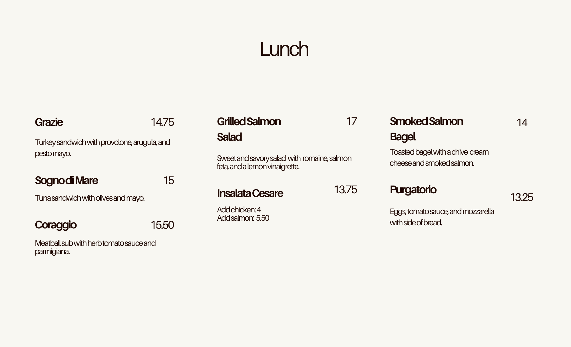 Café via Roma Menu