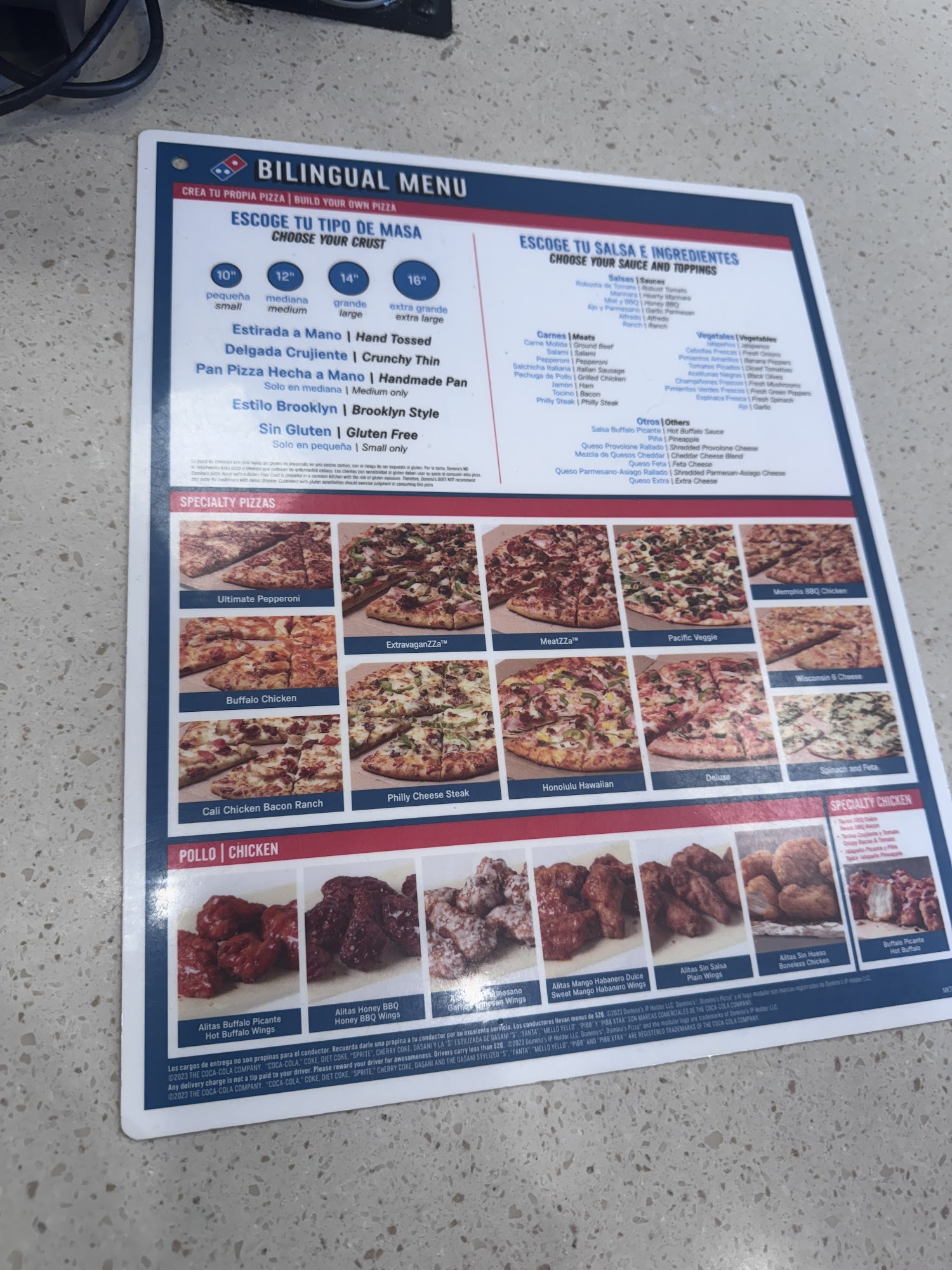 Domino's Pizza Menu