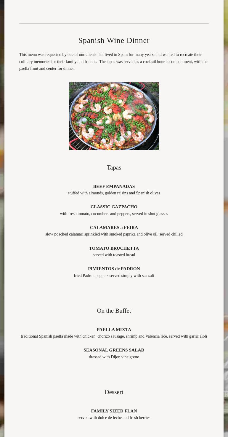 Panache Fine Catering Menu