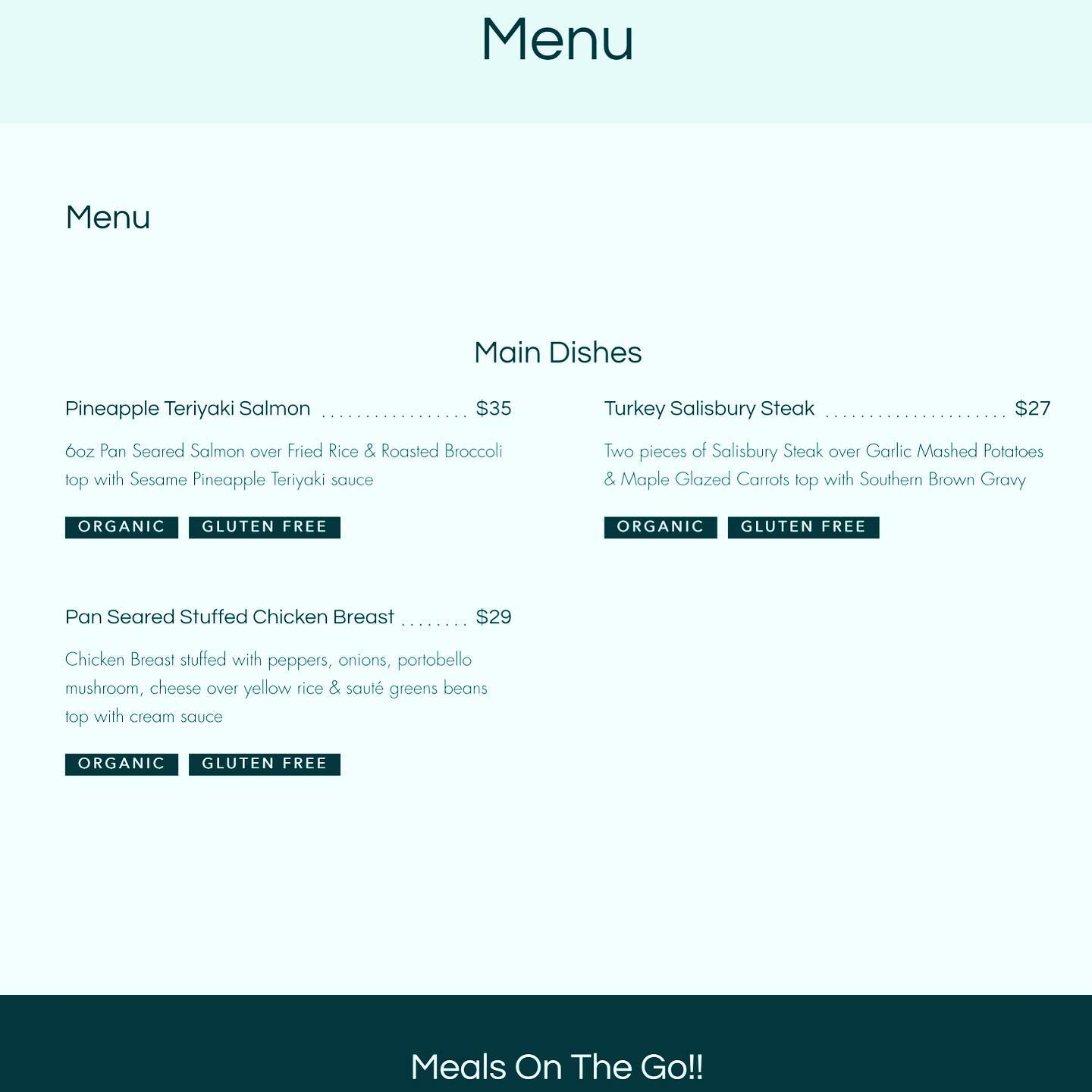 Meals On The Go Menu