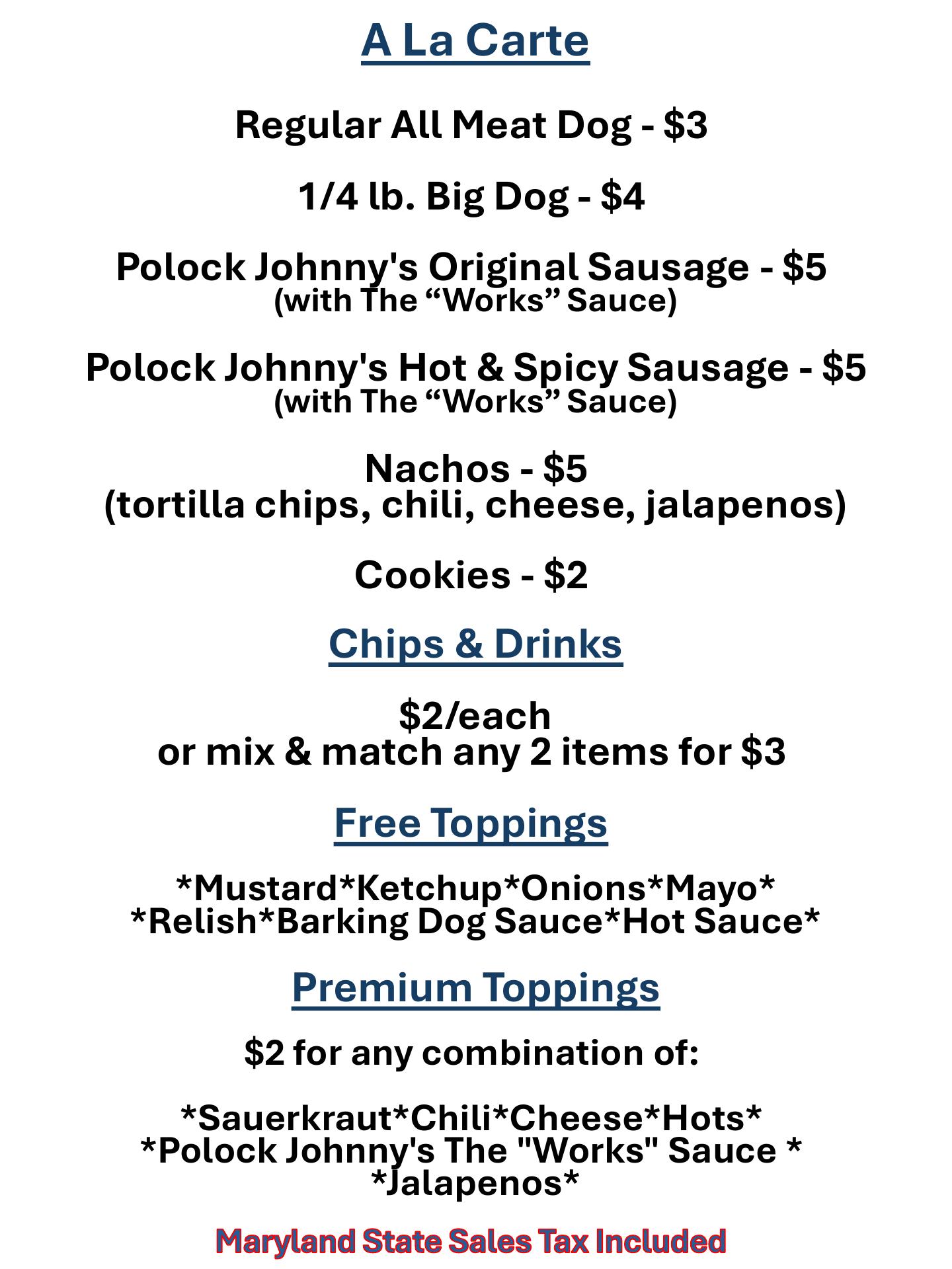 Tommy's Sidewalk Cafe Menu