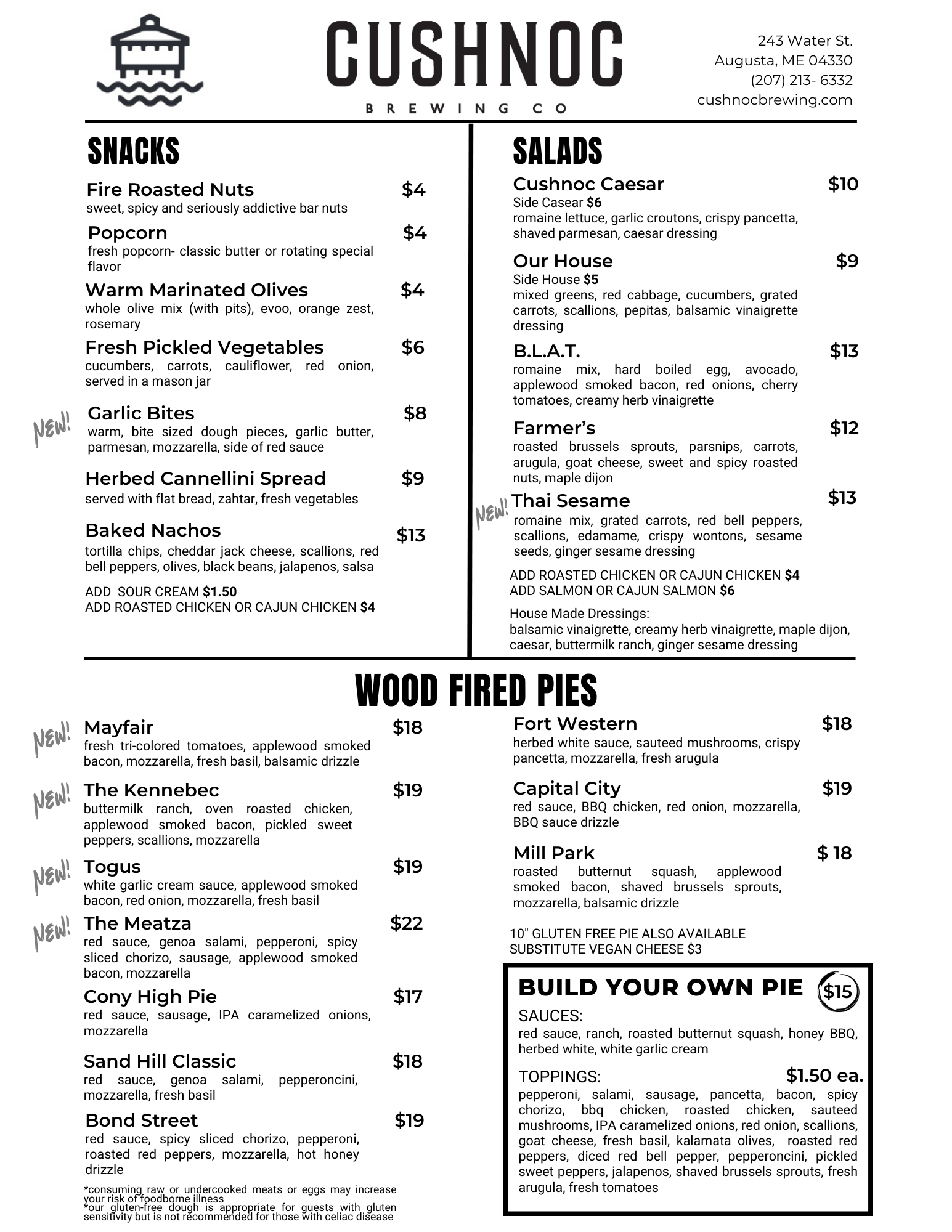 Cushnoc Brewing Co. Annex Menu