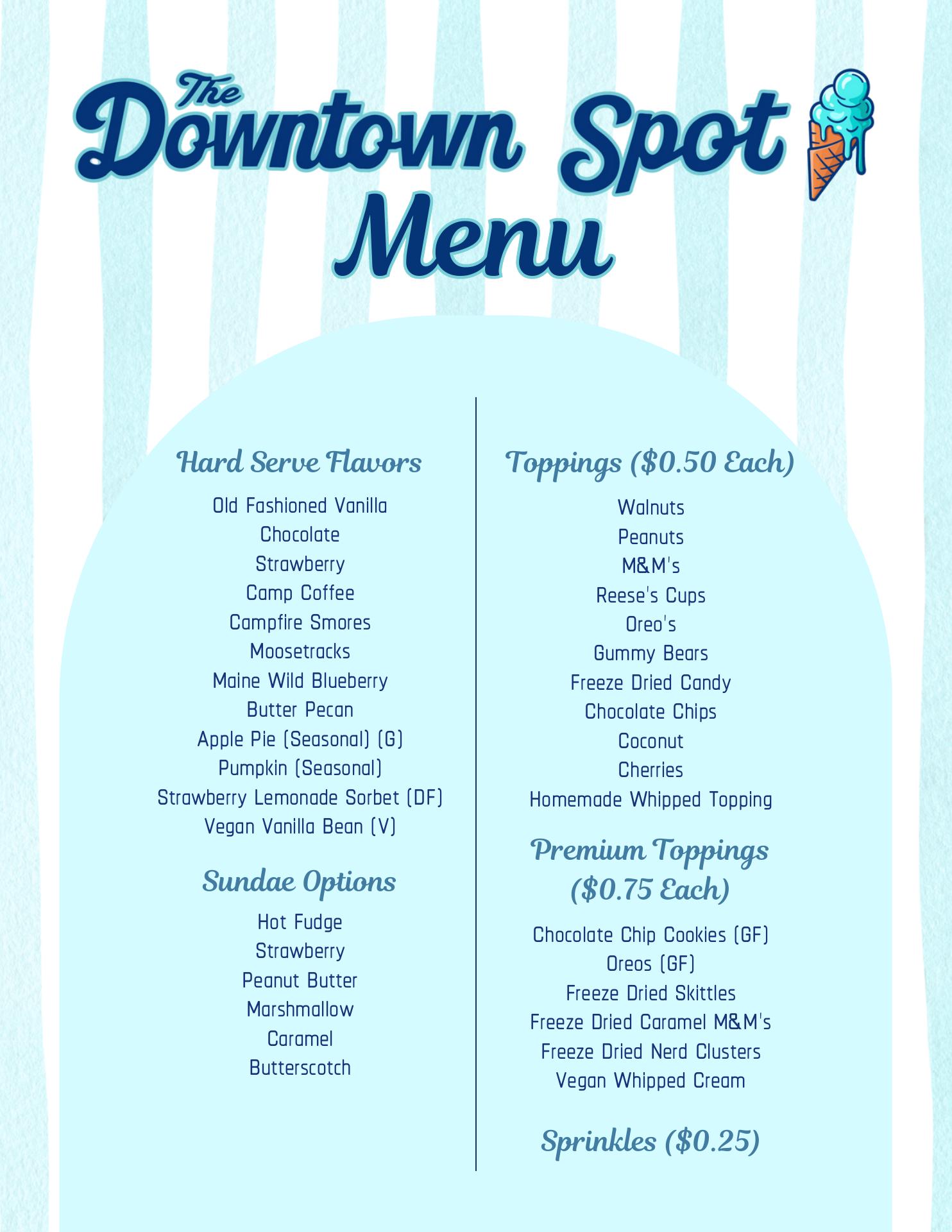 The Downtown Spot Menu