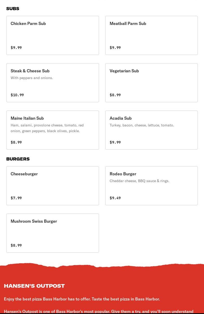 Hansen's Outpost Menu