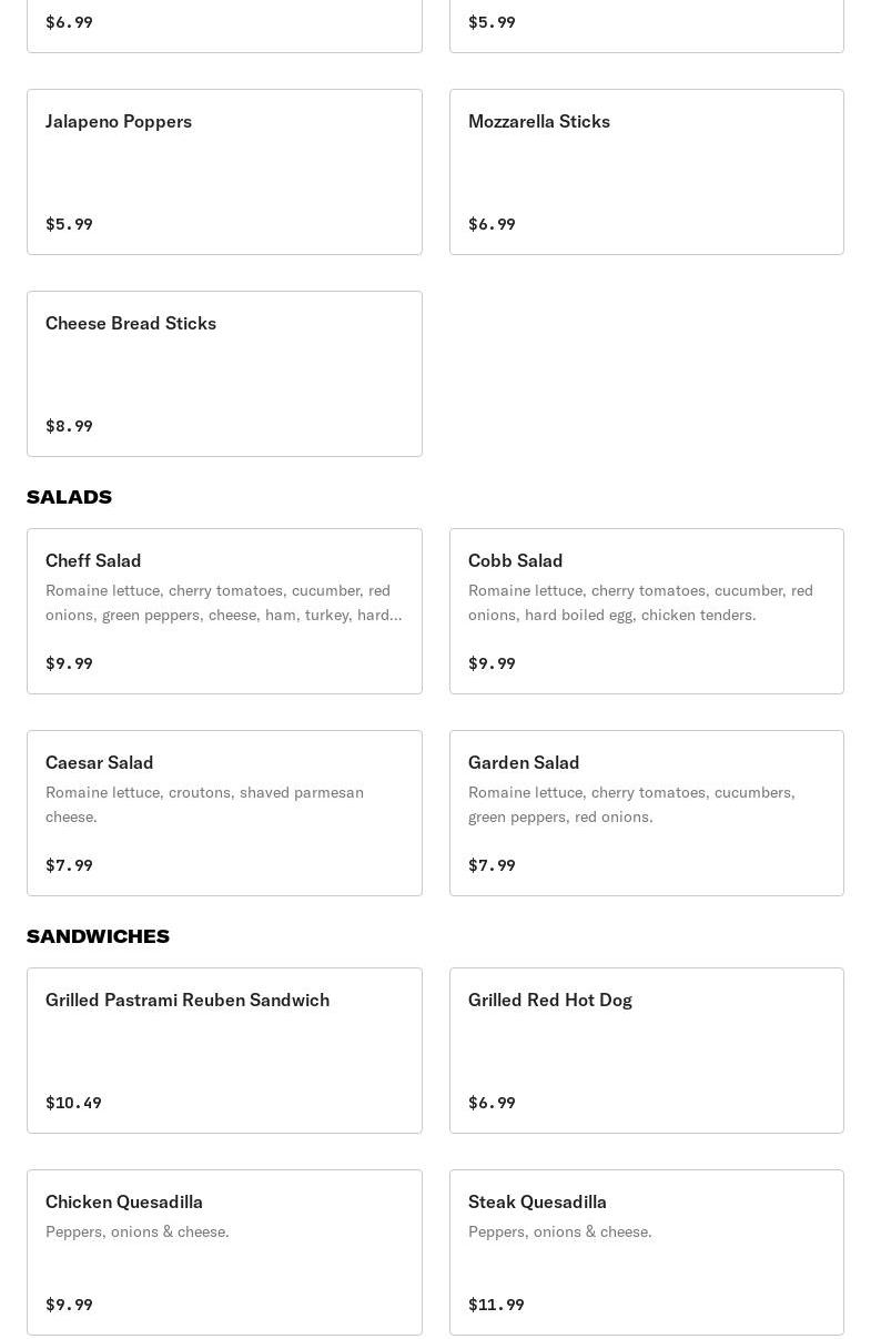 Hansen's Outpost Menu