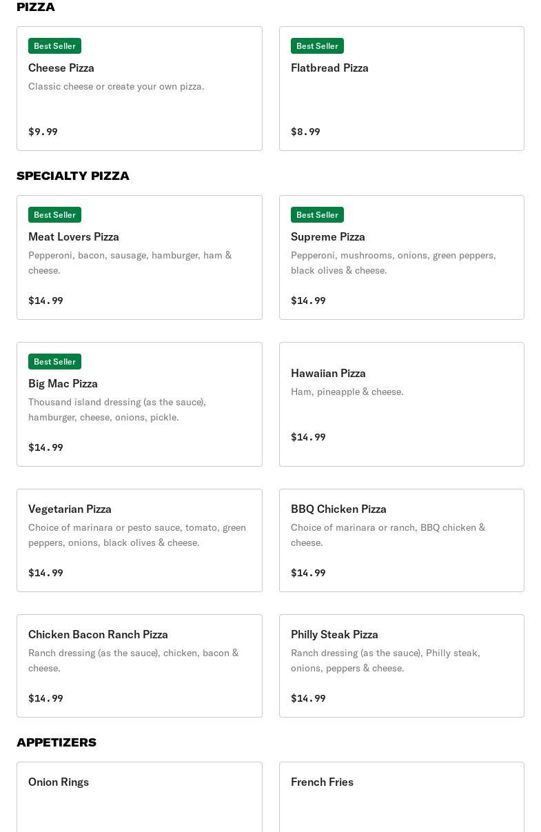 Hansen's Outpost Menu
