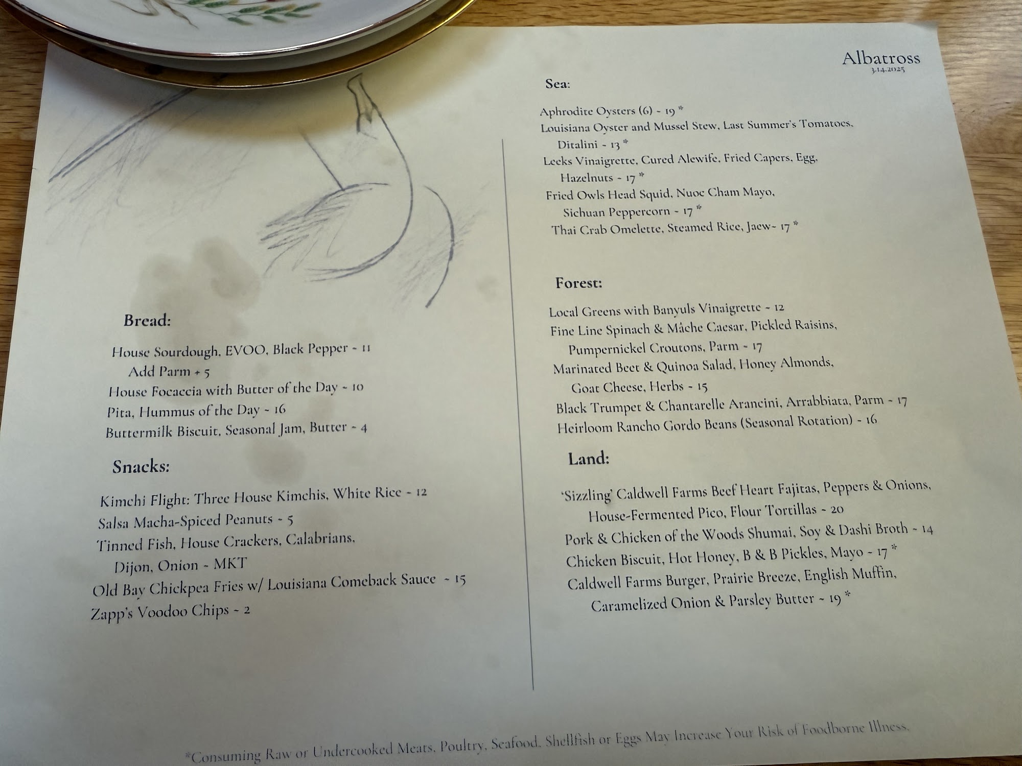 Albatross Menu