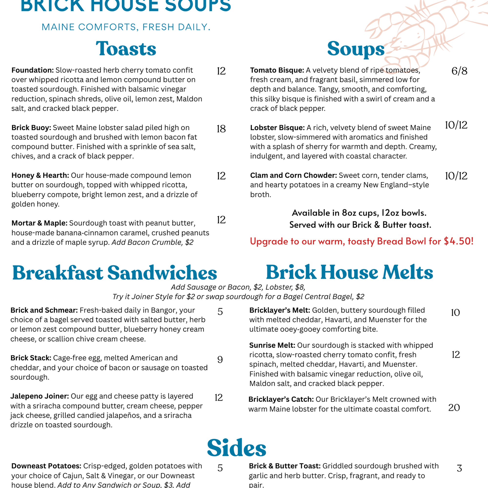 Brick House Soups Menu