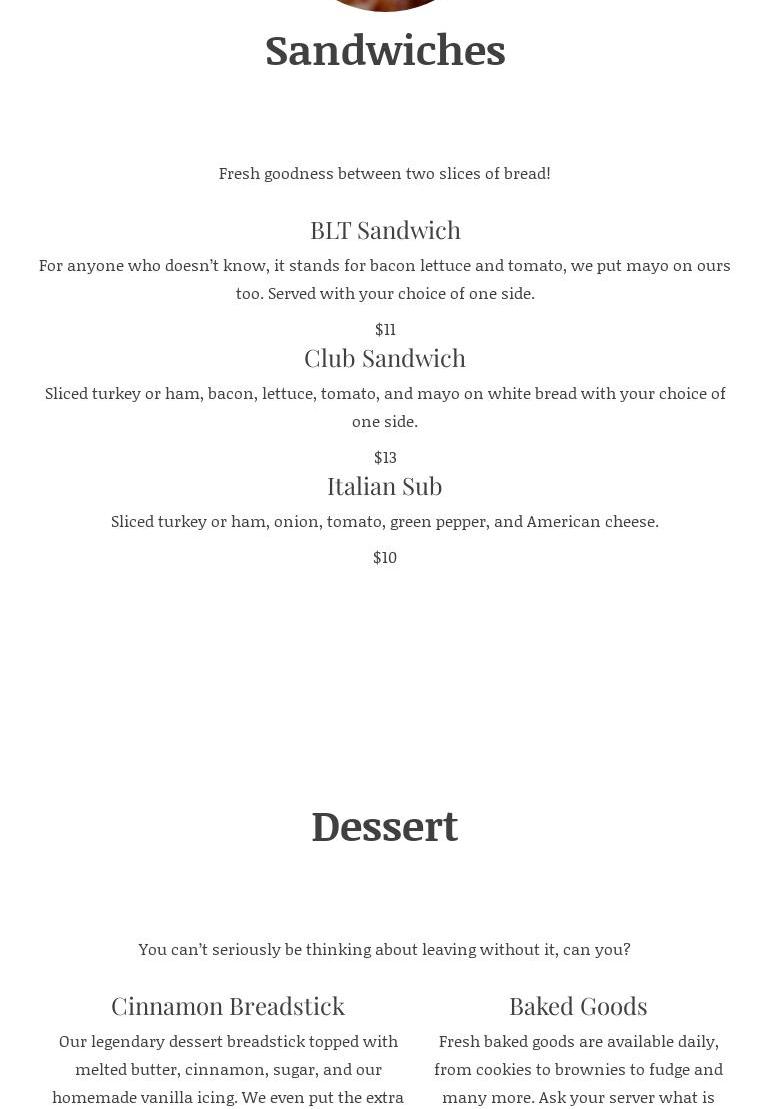 Pizza Grill at Barnes Brook Golf Course Menu