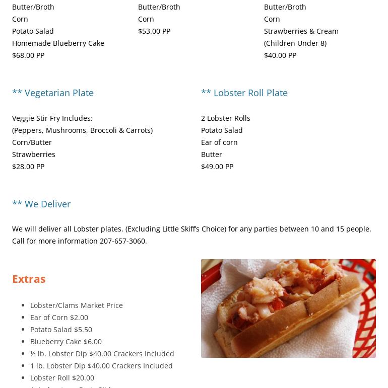 Cathy's Lobster Bake Menu