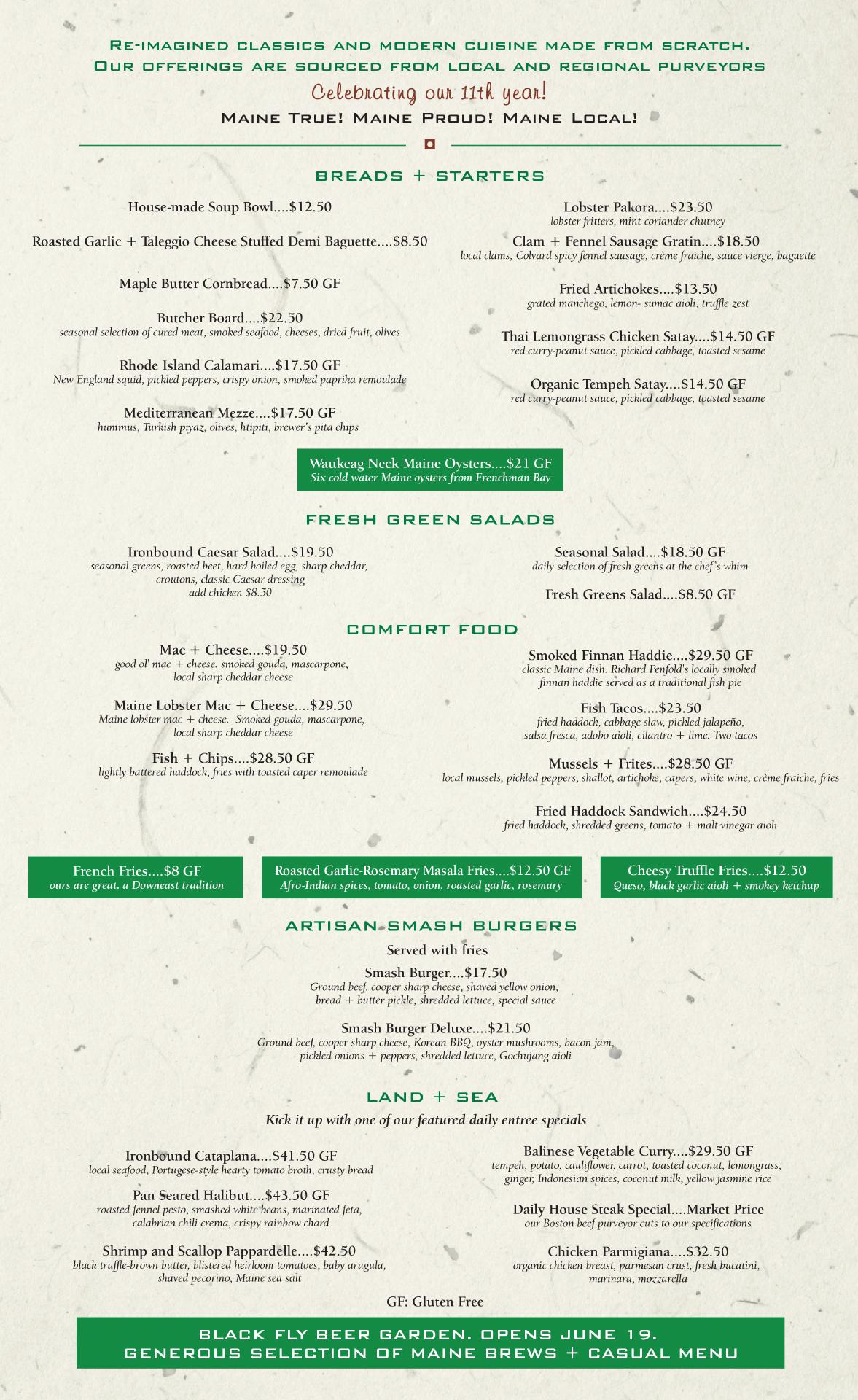 Ironbound Restaurant & Inn Menu