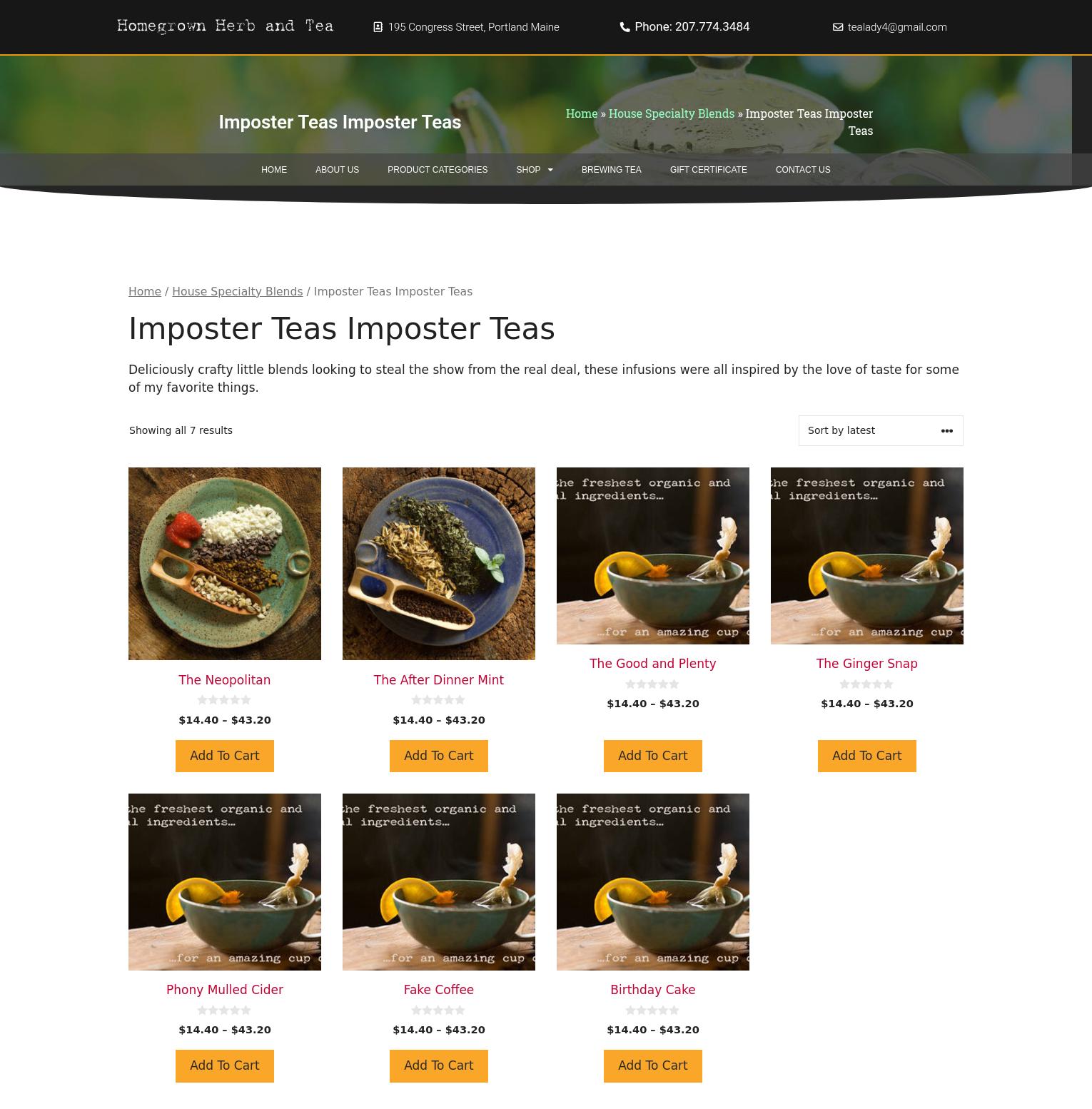 Homegrown Herb and Tea Menu