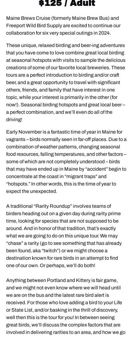 Maine Brews Cruise Menu