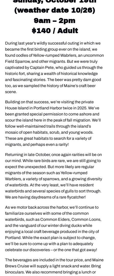 Maine Brews Cruise Menu